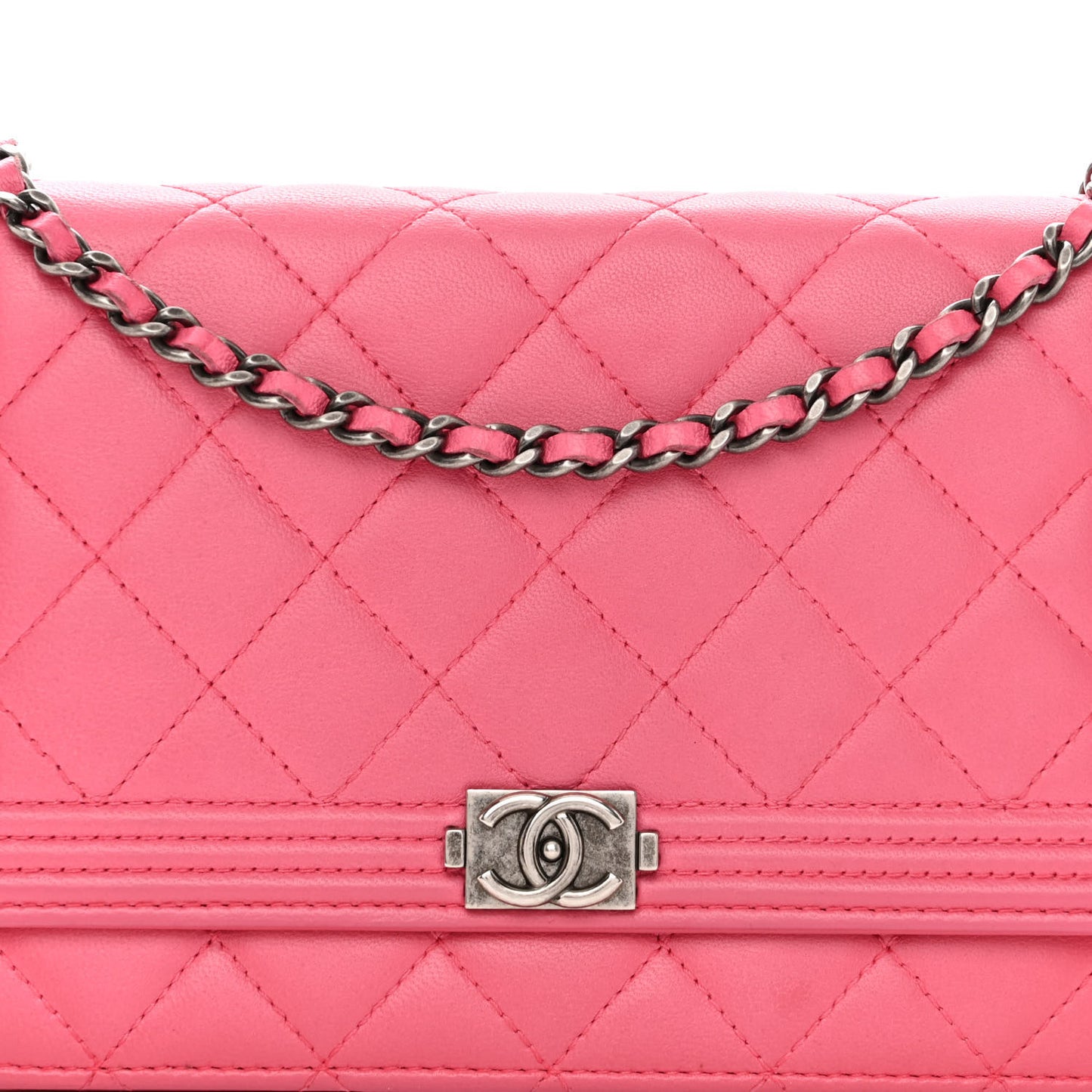 Lambskin Quilted Boy Wallet On Chain WOC Pink