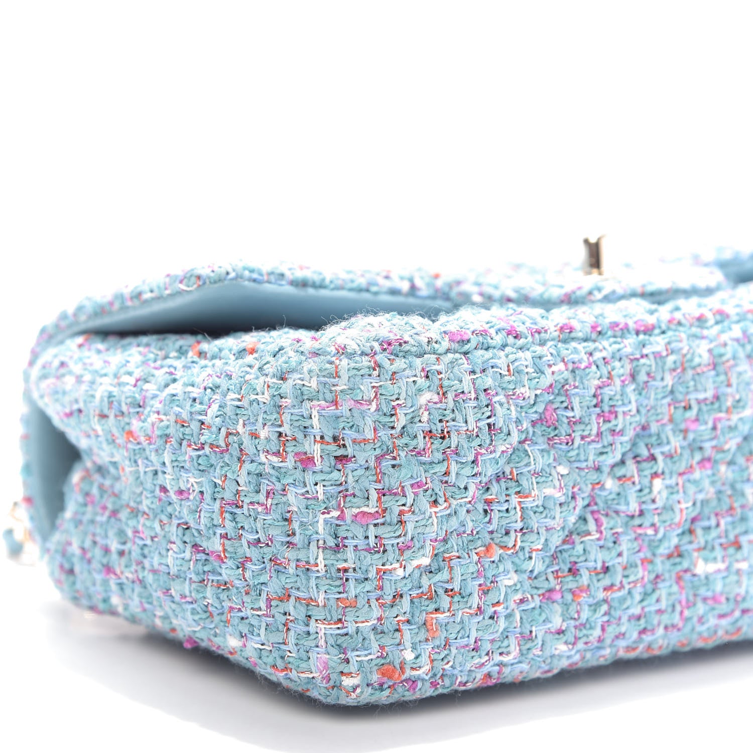 Chanel Tweed Quilted Mini Rectangular Flap Turquoise Purple White Red 6 of 9
