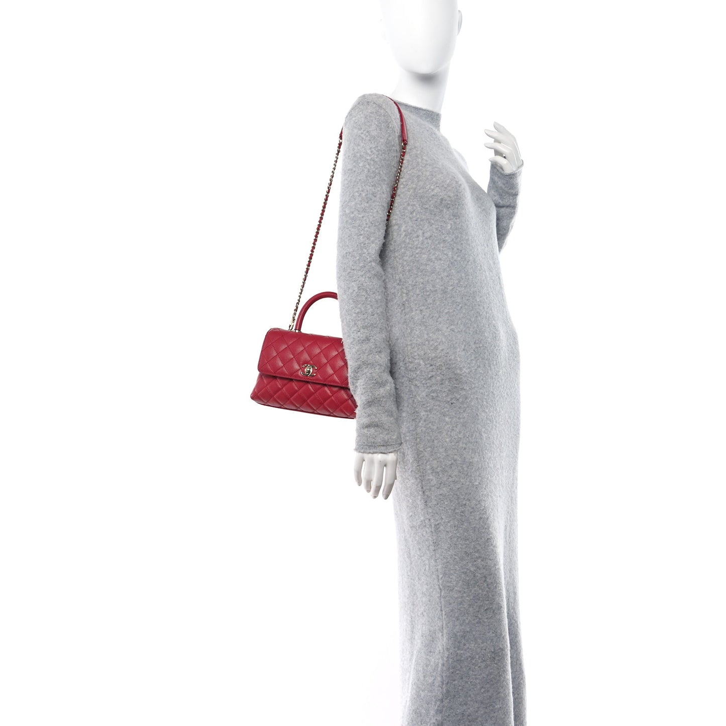 Caviar Quilted Mini Coco Handle Flap Red