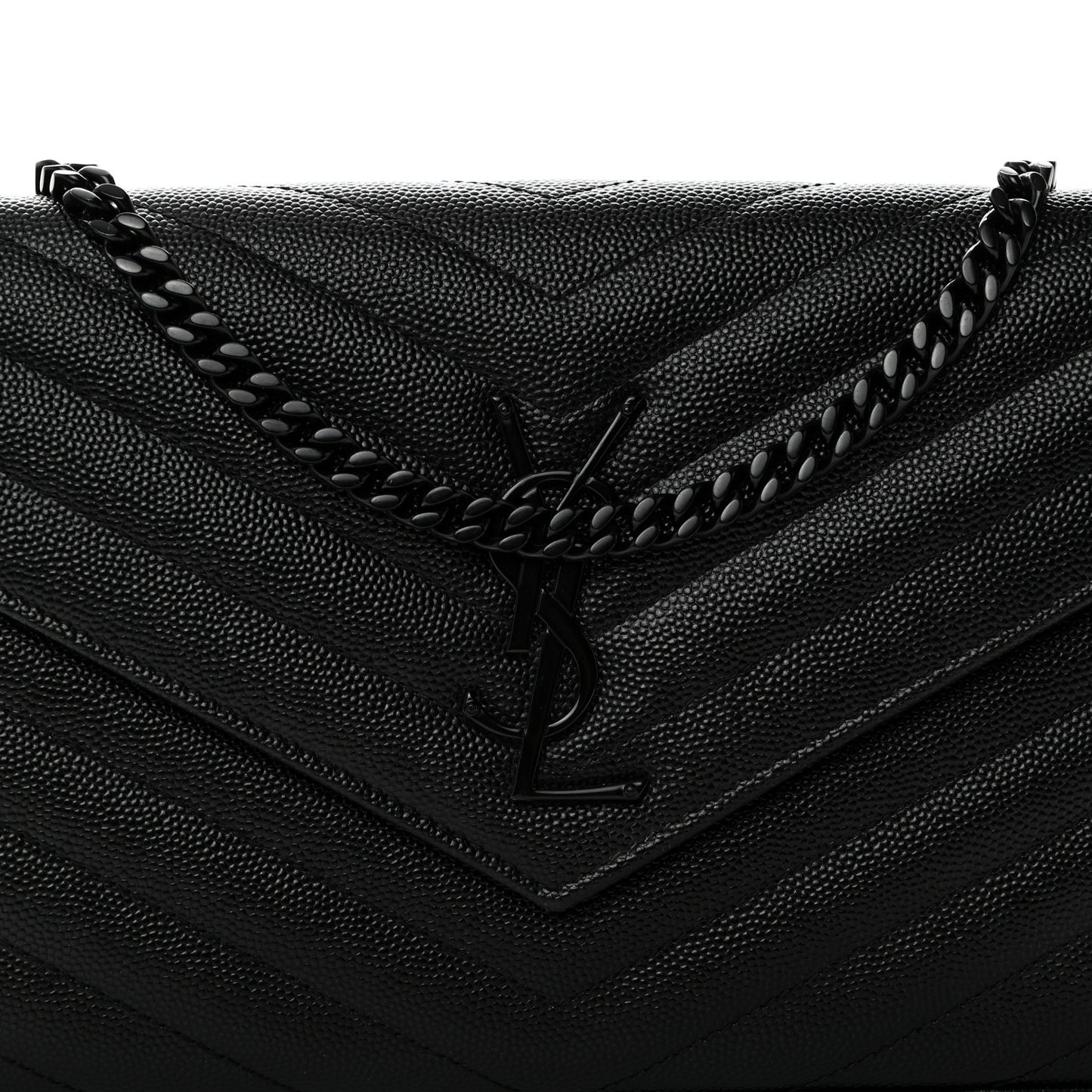 Grain De Poudre Matelasse Chevron Monogram Monochrome Chain Wallet Black