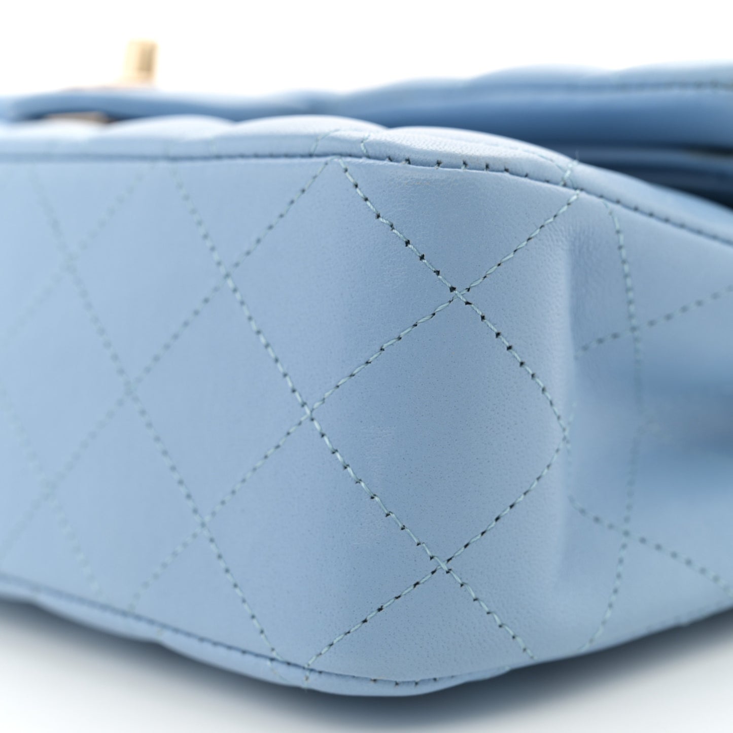 Lambskin Quilted Medium Double Flap Light Blue