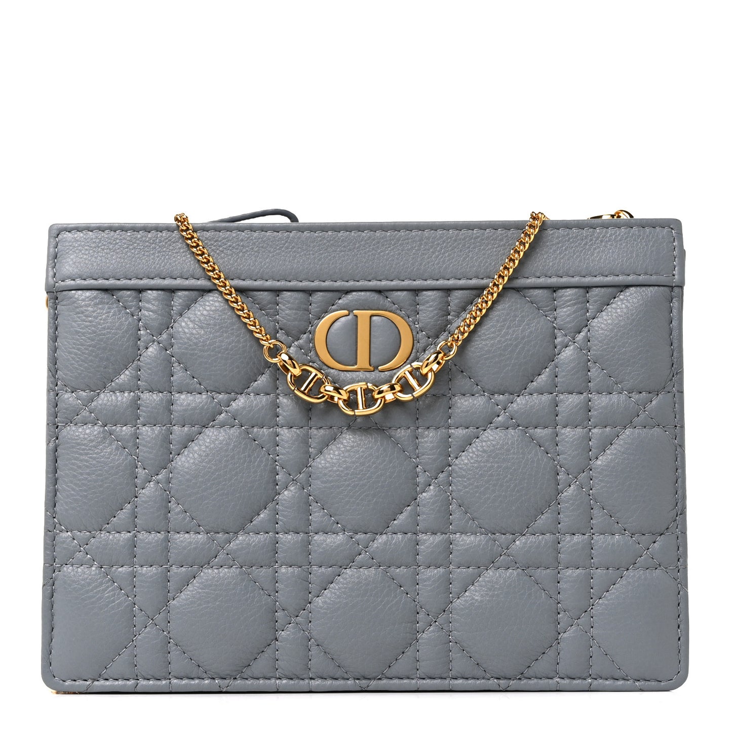 Calfskin Cannage Caro Zipped Pouch With Chain Cloud Blue