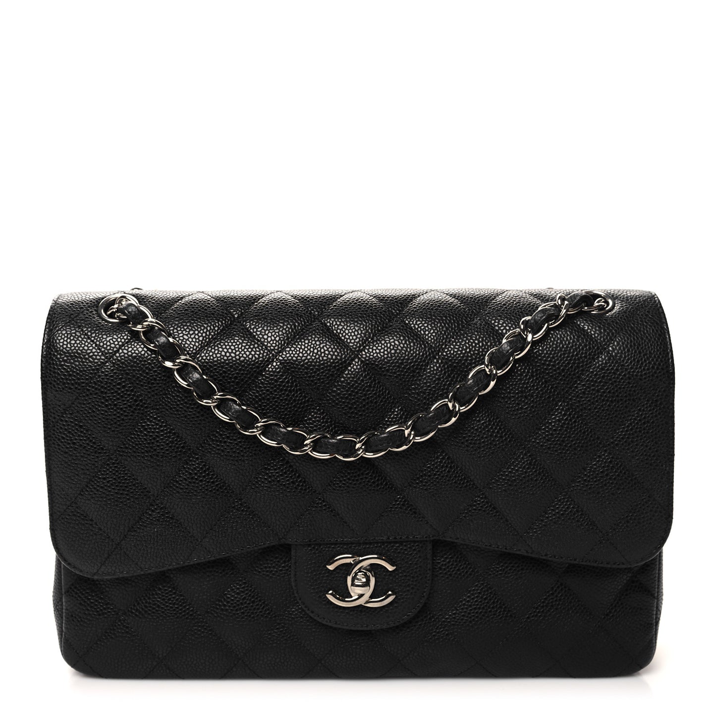 Caviar Quilted Jumbo Double Flap Black