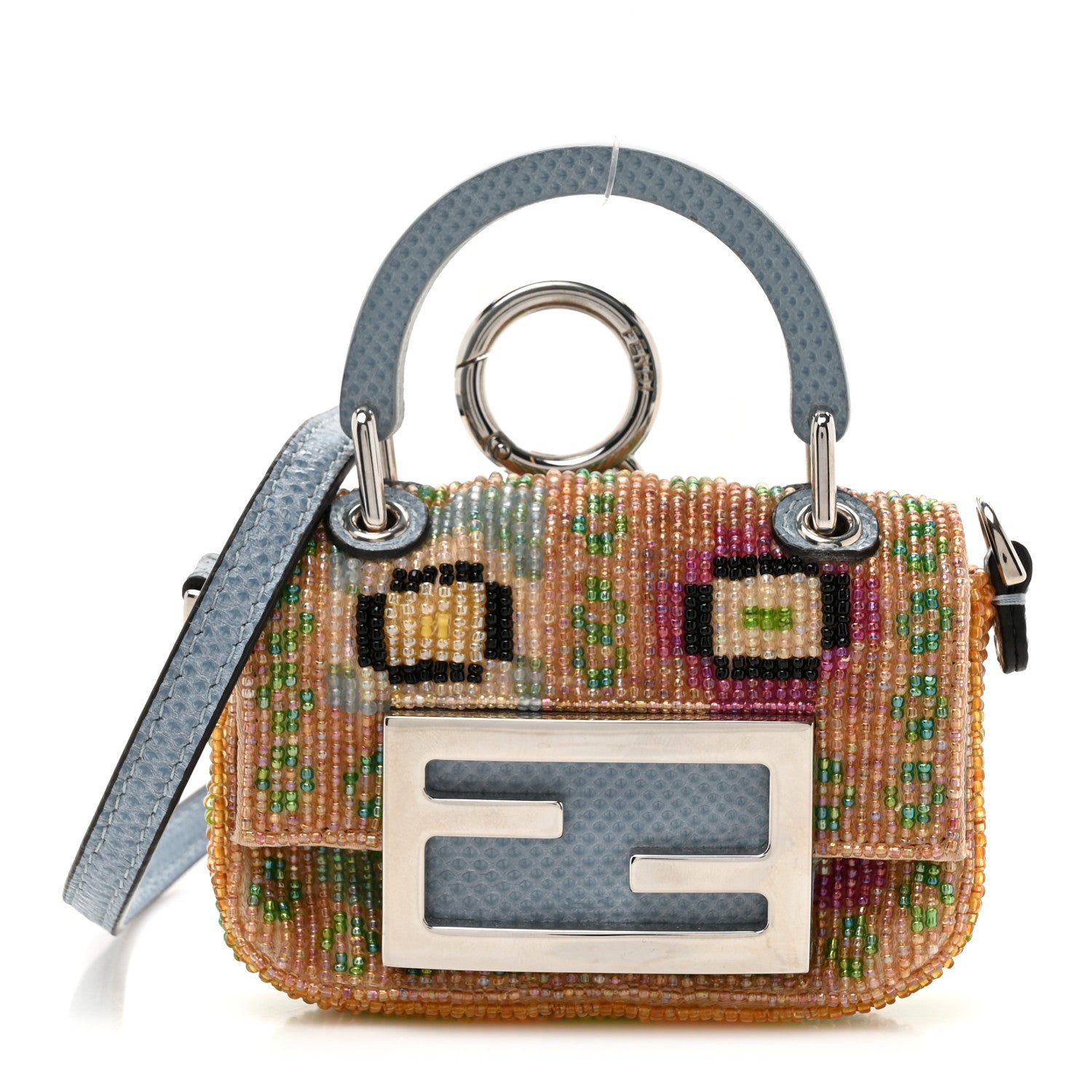 Fendi Perline Glass Karung Beaded Nano Maxi Buckle Baguette Charm