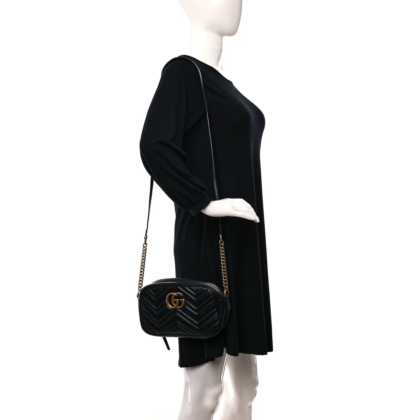 Calfskin Matelasse Small GG Marmont Chain Shoulder Bag Black