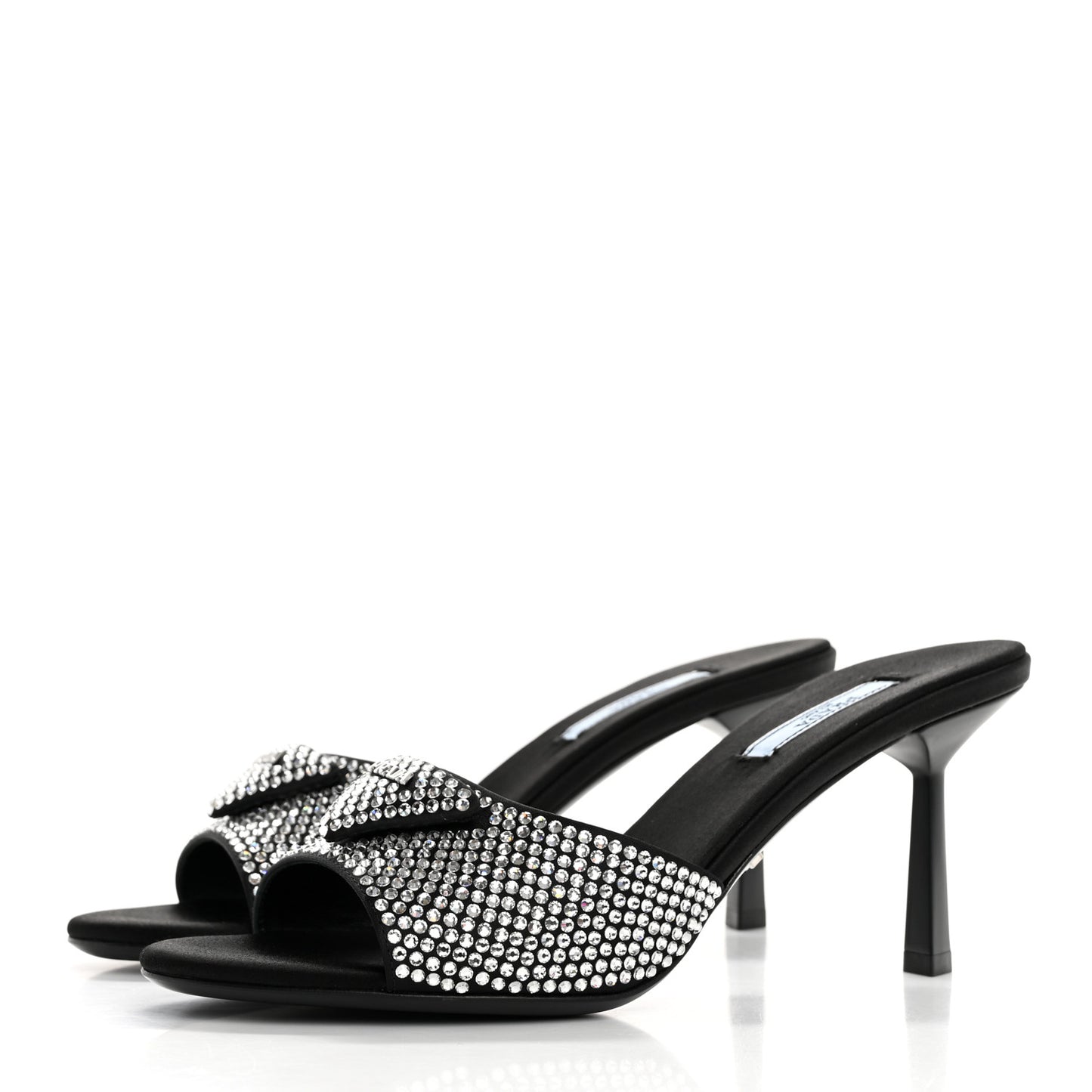 Satin Crystal Logo 65mm Slide Sandals 38 Cristal