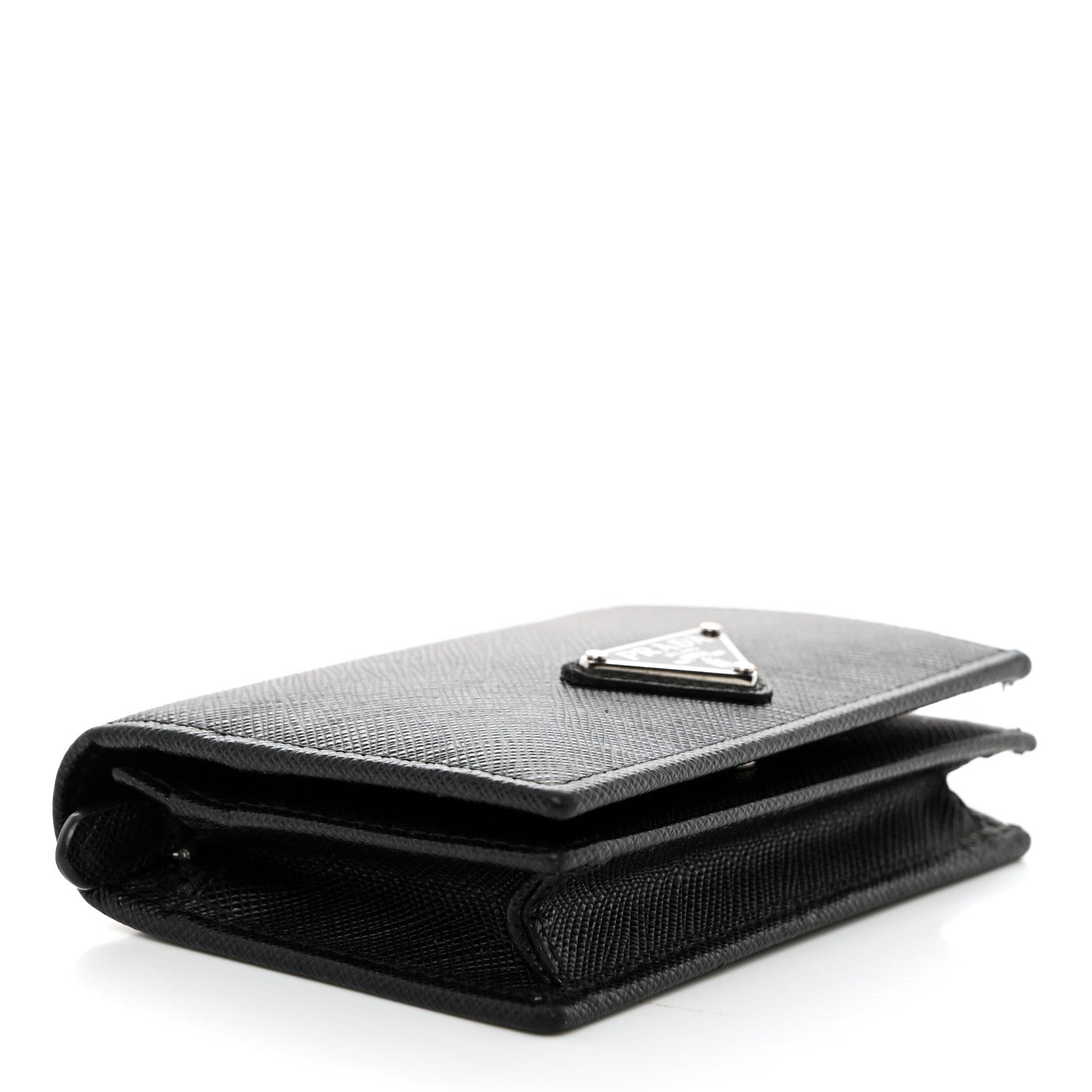 Prada Saffiano Triangle Bi-Fold Card Holder Wallet Black 4 of 6