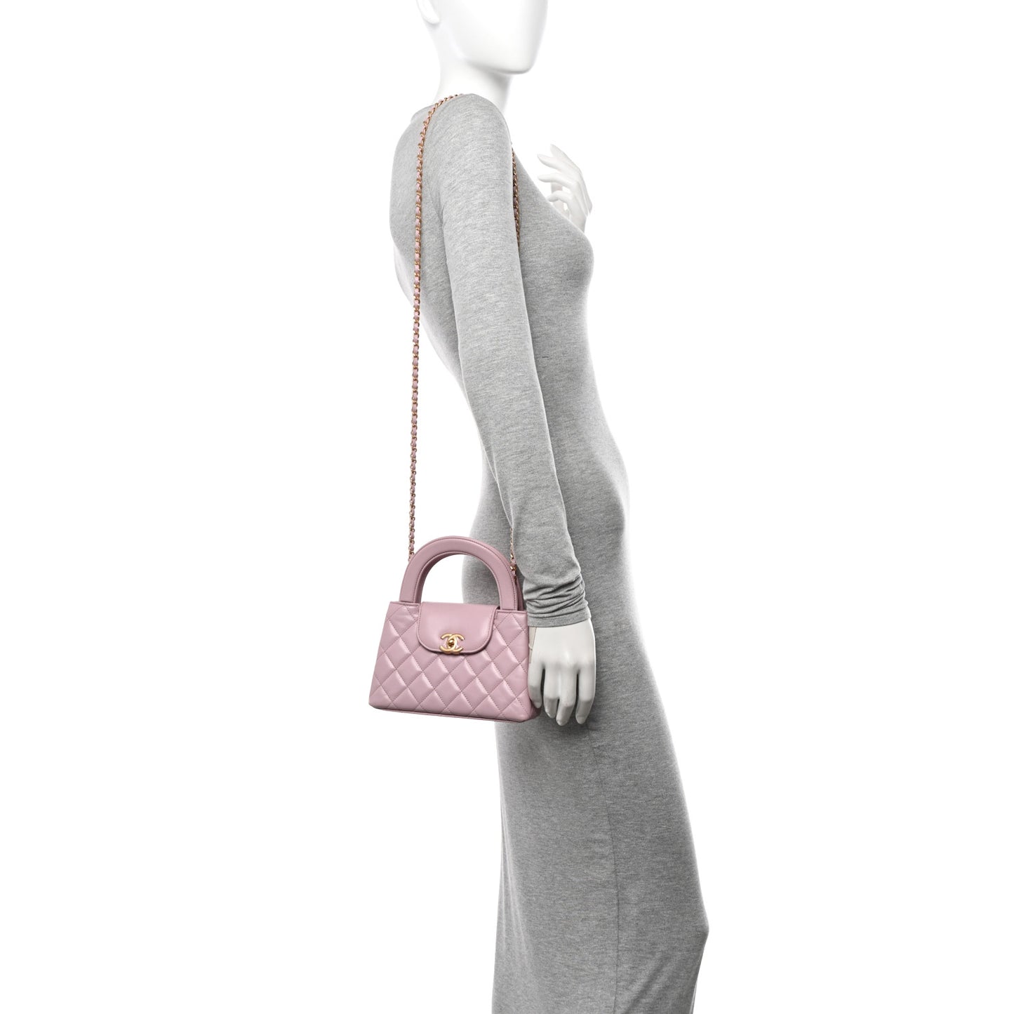 Shiny Aged Calfskin Quilted Nano Kelly Shopper Pink