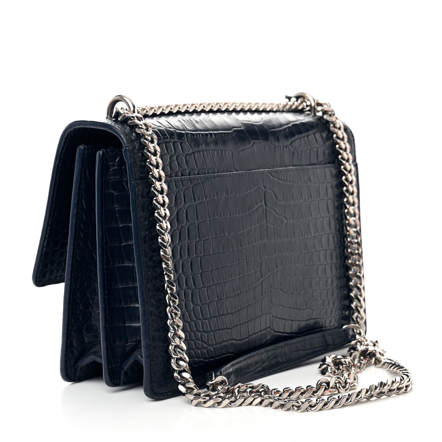 Calfskin Crocodile Embossed Medium Monogram Sunset Navy