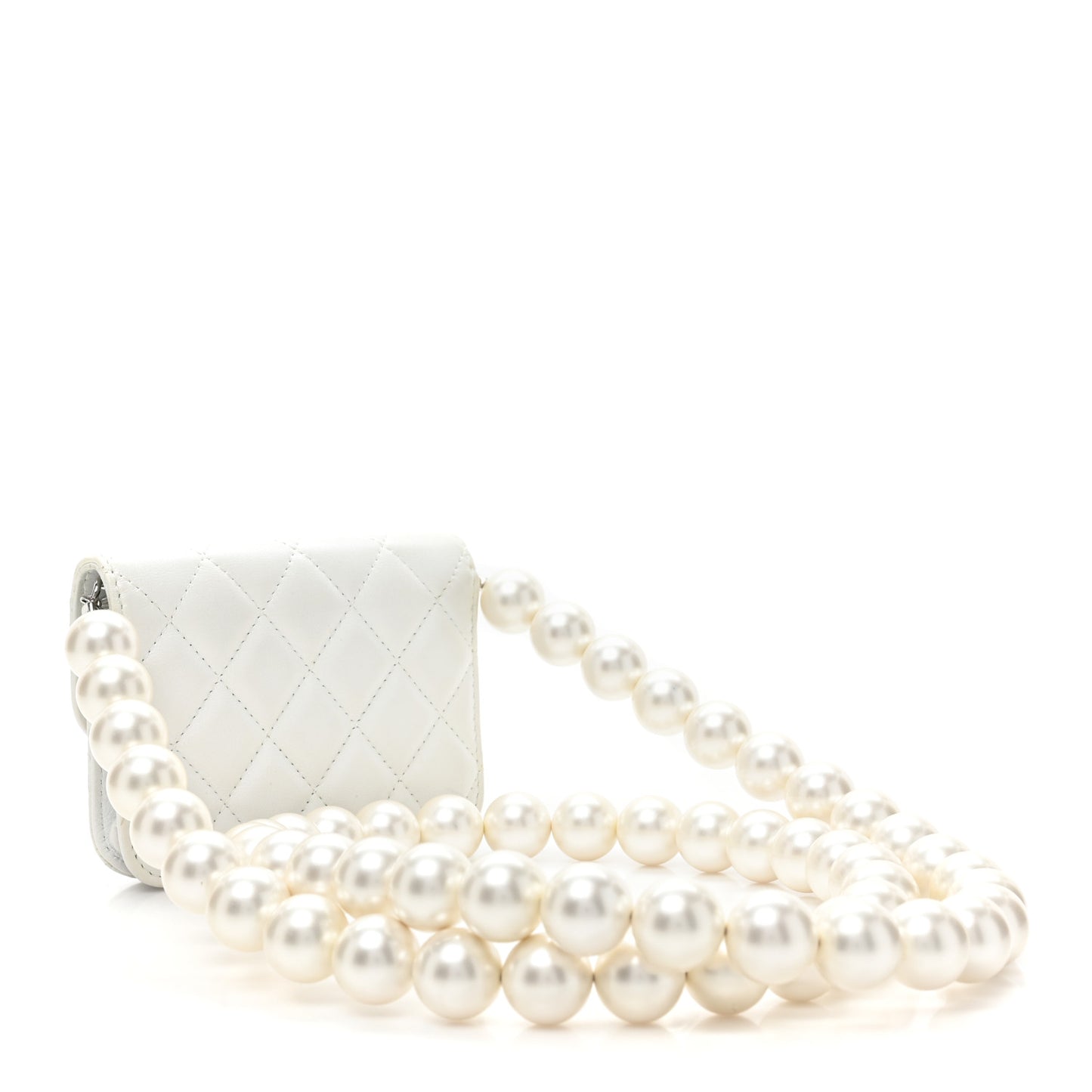 Calfskin Quilted Maxi Pearls Clutch With Chain White