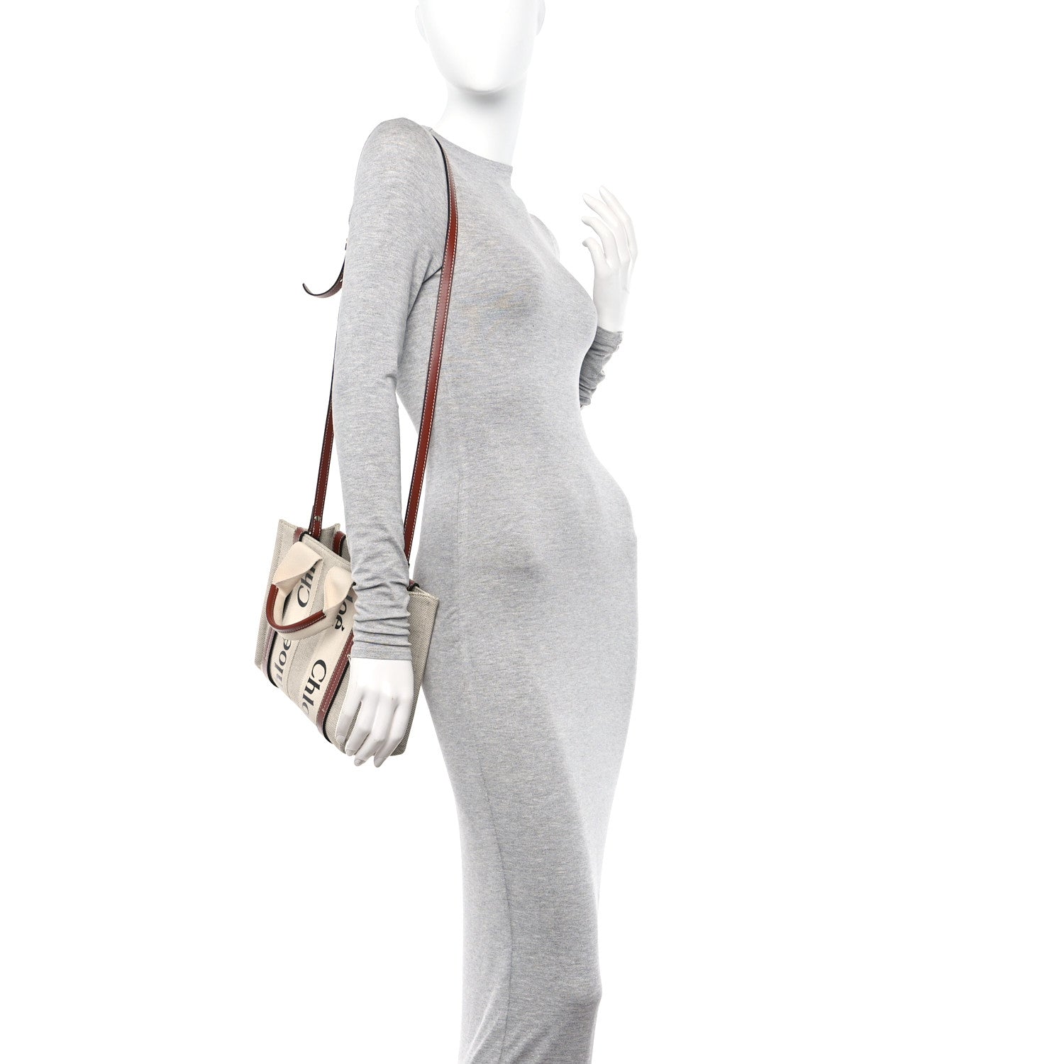 Chloe Cotton Calfskin Small Woody Ribbon Tote With Strap White Brown 2 of 11