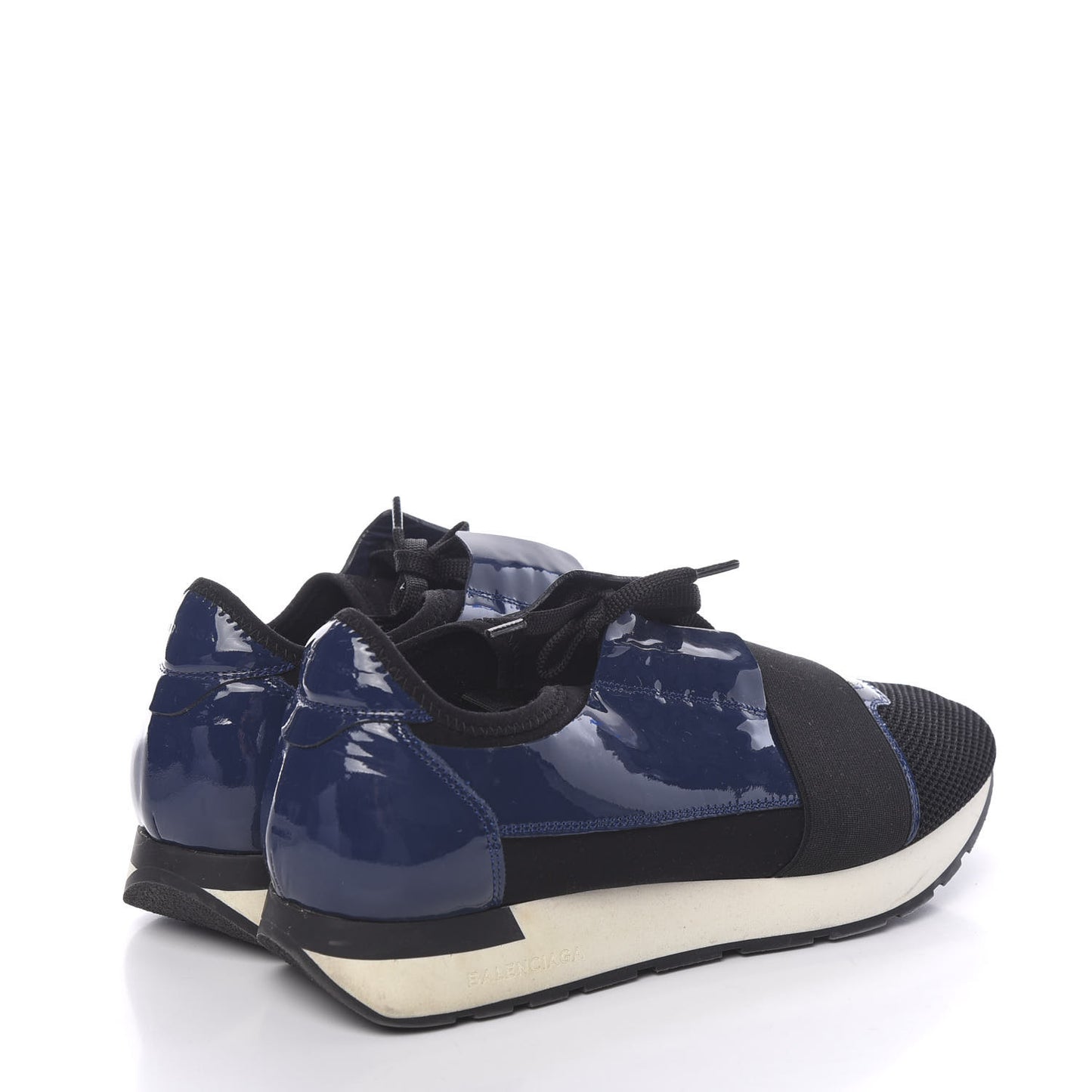 Patent Calfskin Neoprene Mesh Suede Mens Race Runner Sneakers 41 Black Navy