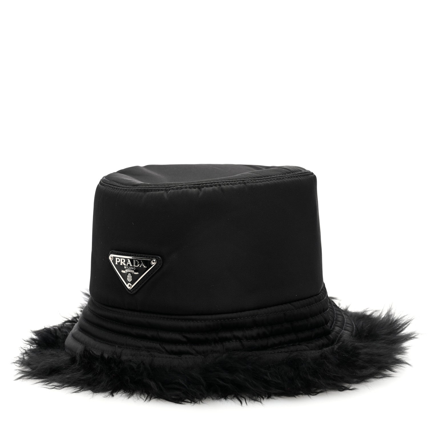 Prada Nylon Alpaca Triangle Womens Bucket Hat M Black 1 of 8