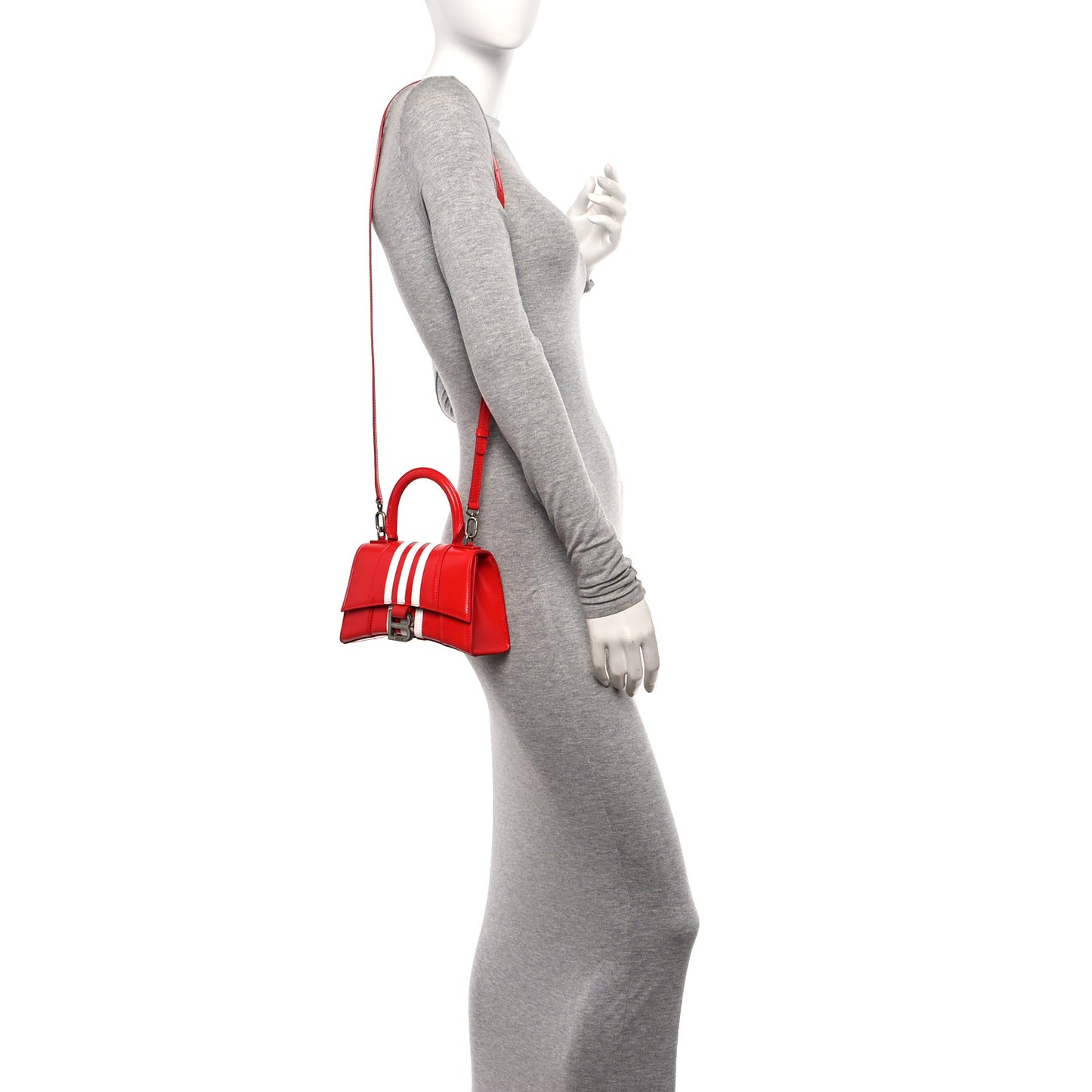 X ADIDAS Shiny Box Calfskin Hourglass Top Handle Bag XS Bright Red