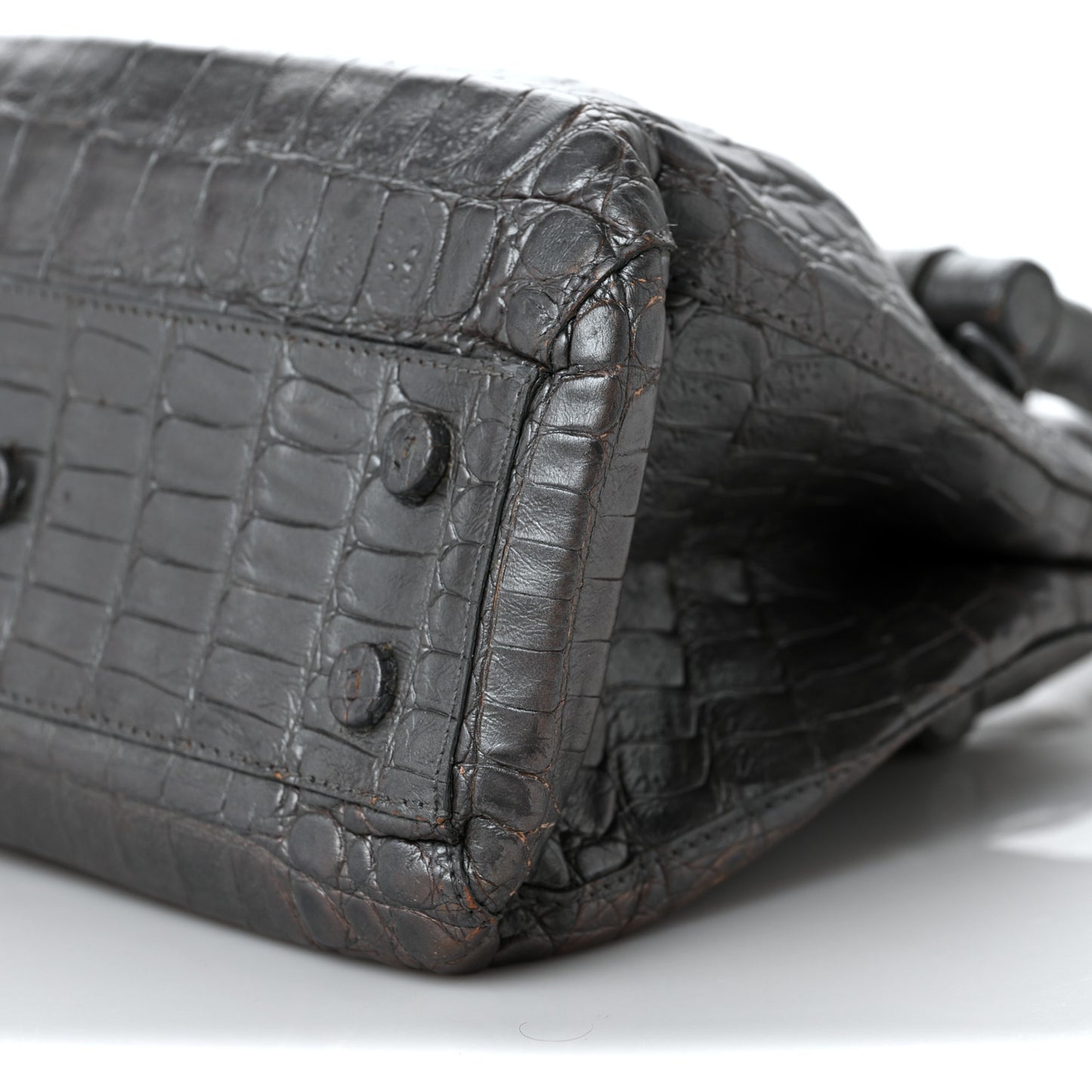 Metallic Crocodile Top Handle Shoulder Bag Anthracite