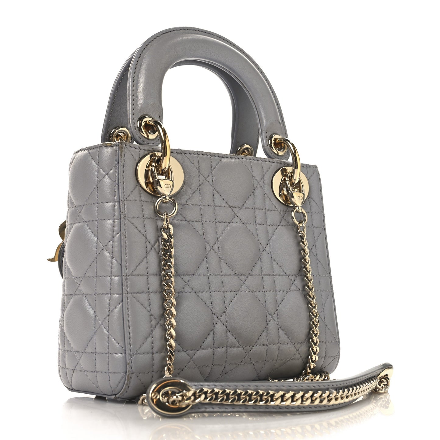 Metallic Lambskin Cannage Mini Lady Dior Grey