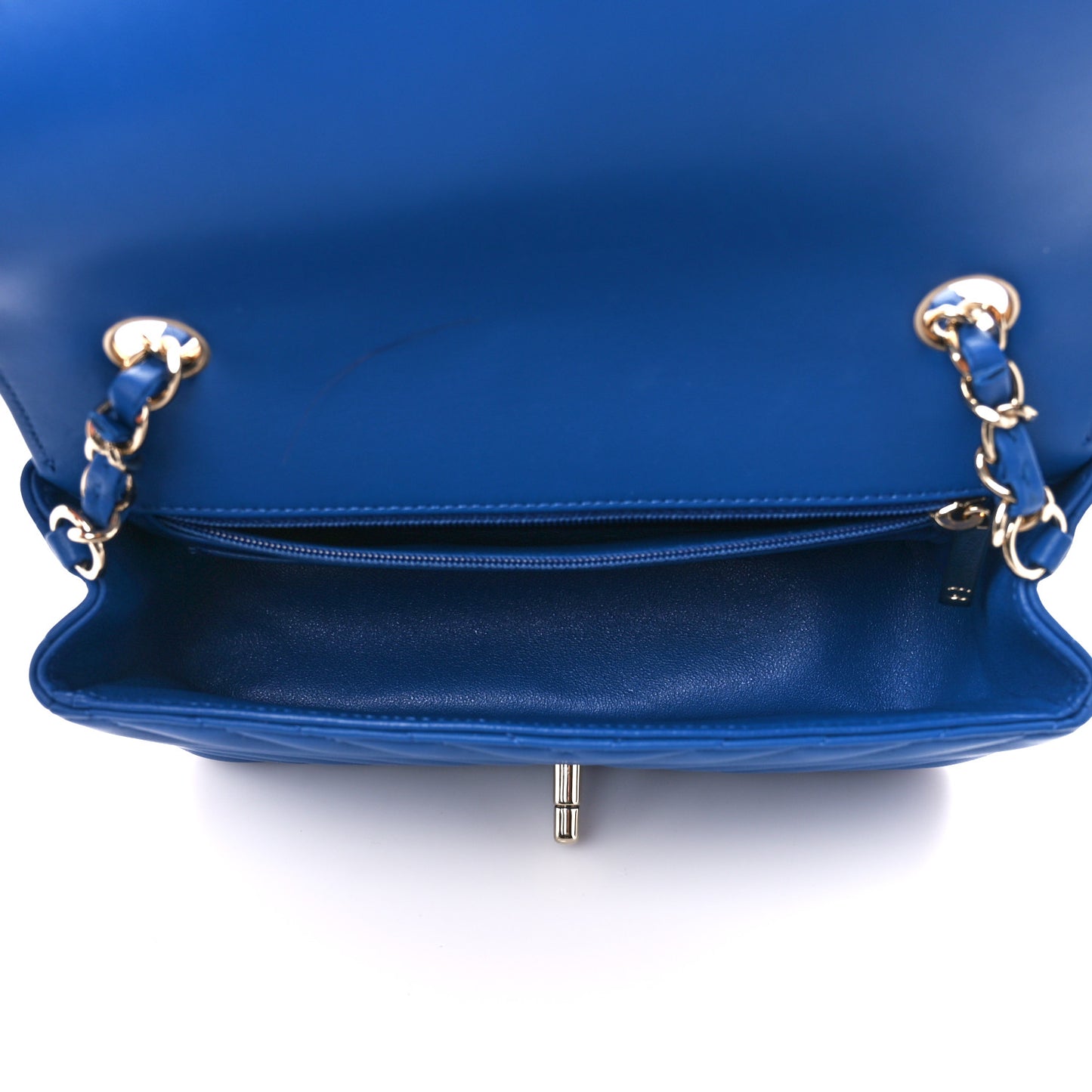 Lambskin Chevron Quilted Mini Rectangular Flap Blue