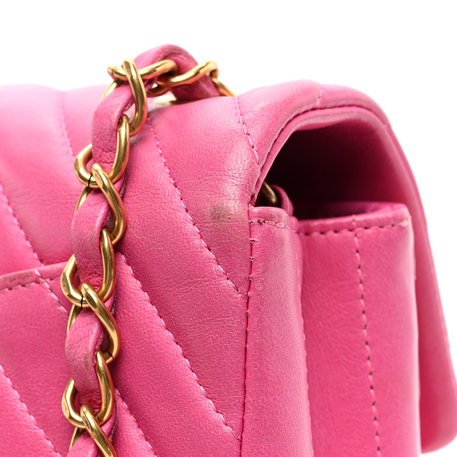 Chanel Lambskin Chevron Quilted Mini Rectangular Flap Dark Pink 13 of 15