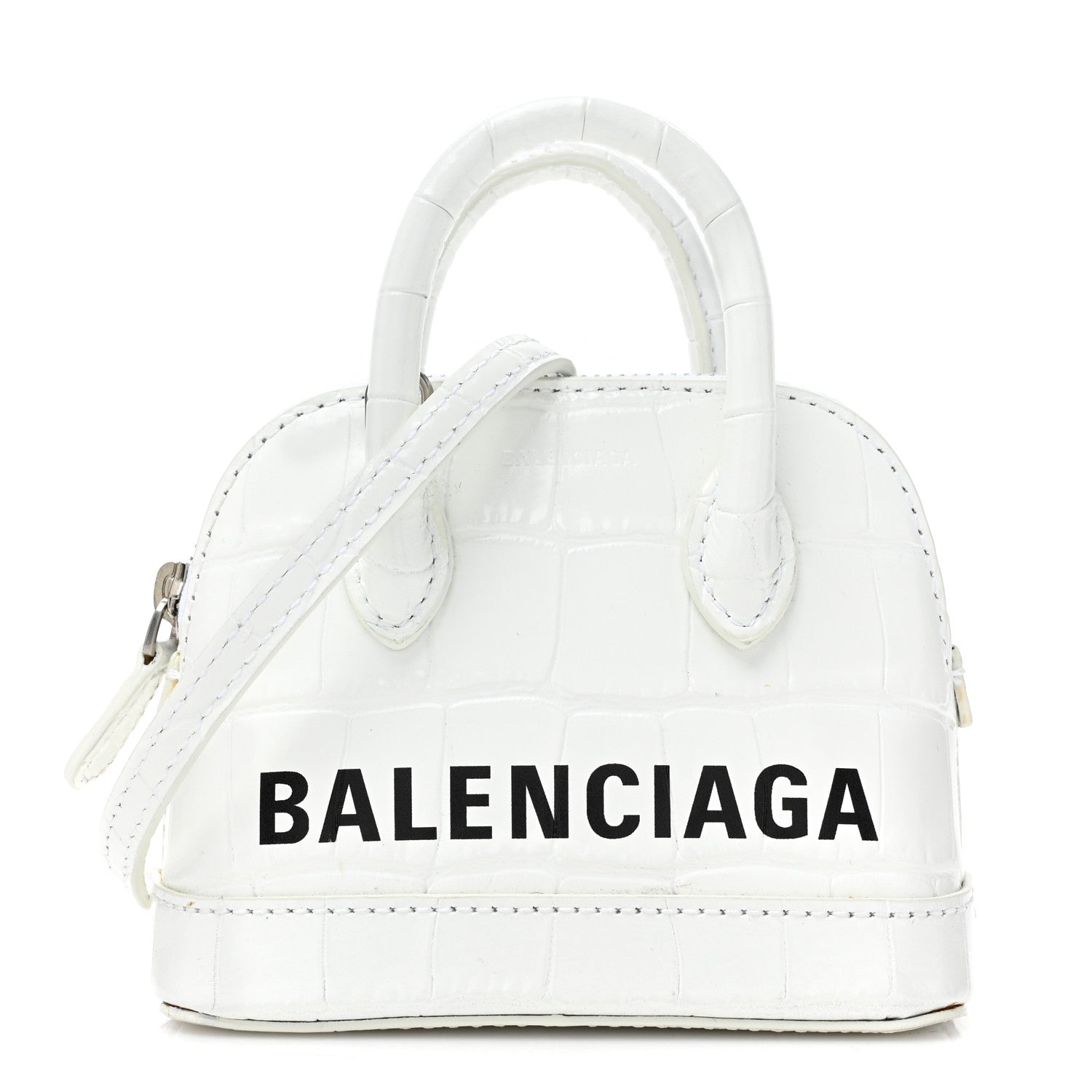Balenciaga Calfskin Logo Crocodile Embossed Mini Ville Top Handle Bag White Black 1 of 13