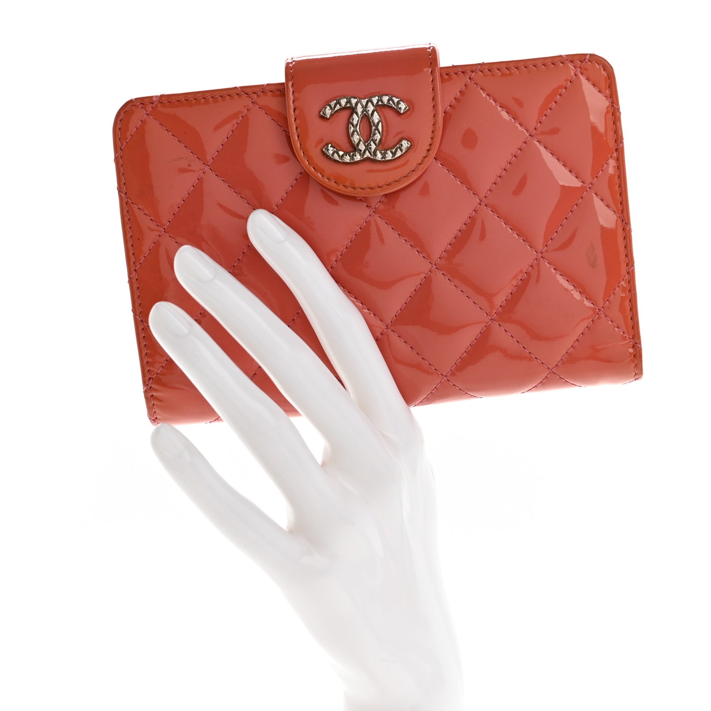 Patent Quilted Brilliant Zipped Pocket Wallet Pink