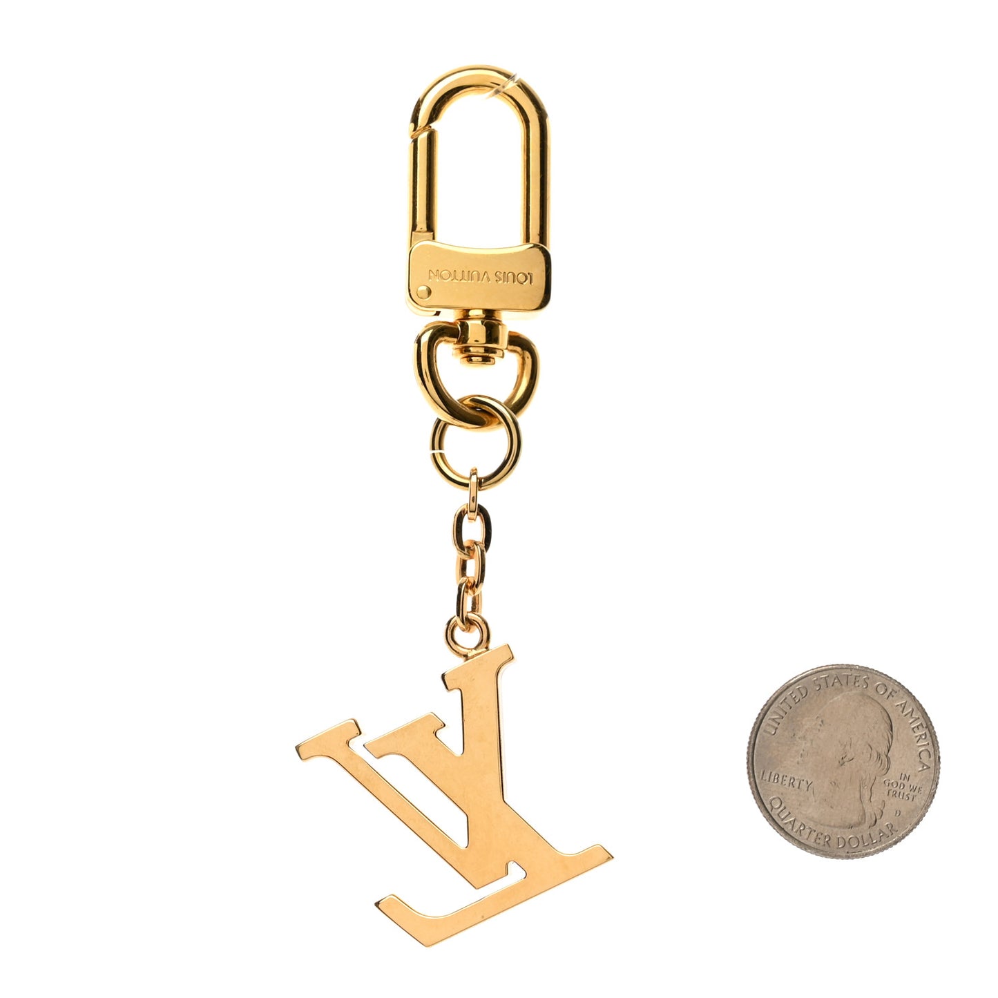 LV Guilloche Bag Charm Key Holder Gold Pink