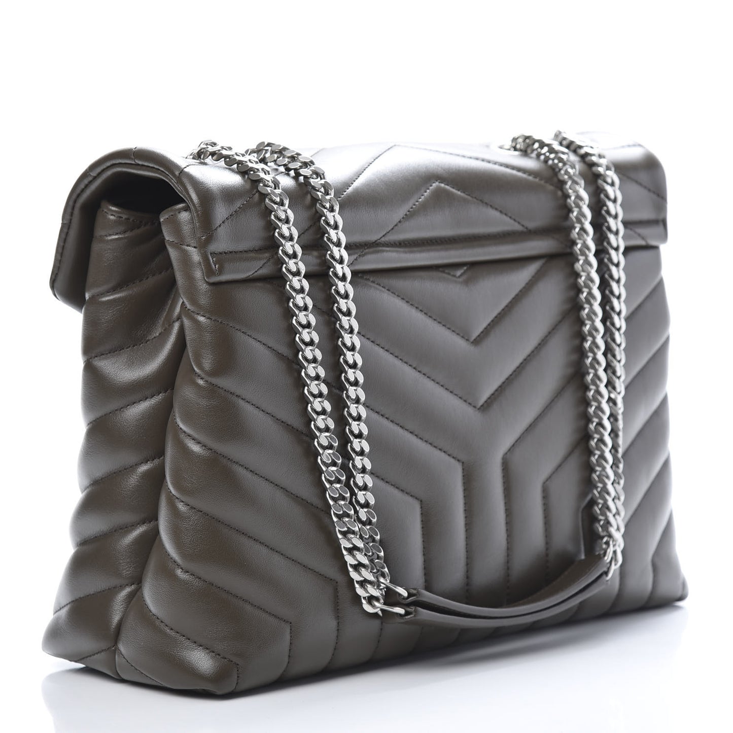 Calfskin Y Quilted Monogram Medium Loulou Chain Satchel Kaki Fonce