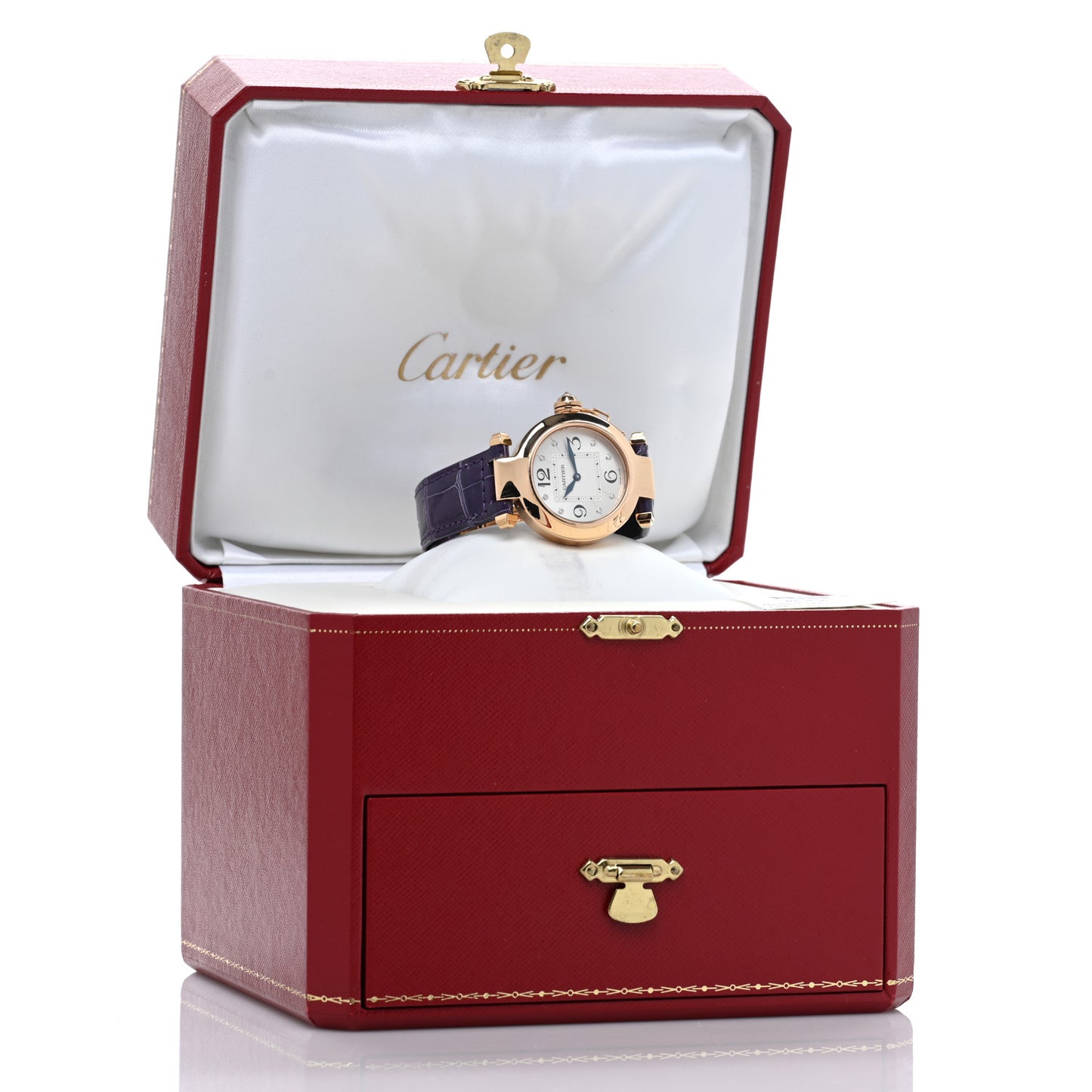 18K Pink Gold Alligator Diamond 32mm Pasha C Quartz Watch Purple