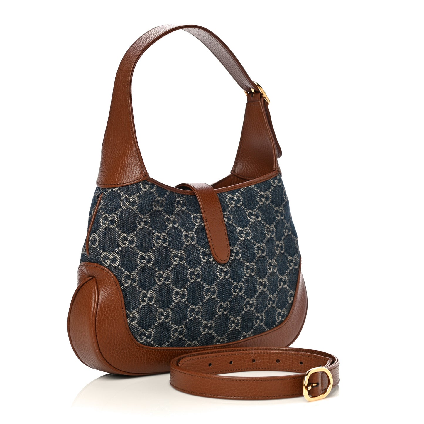 New Denim GG Monogram Calfskin Small Jackie 1961 Hobo Blue Tea Cuir