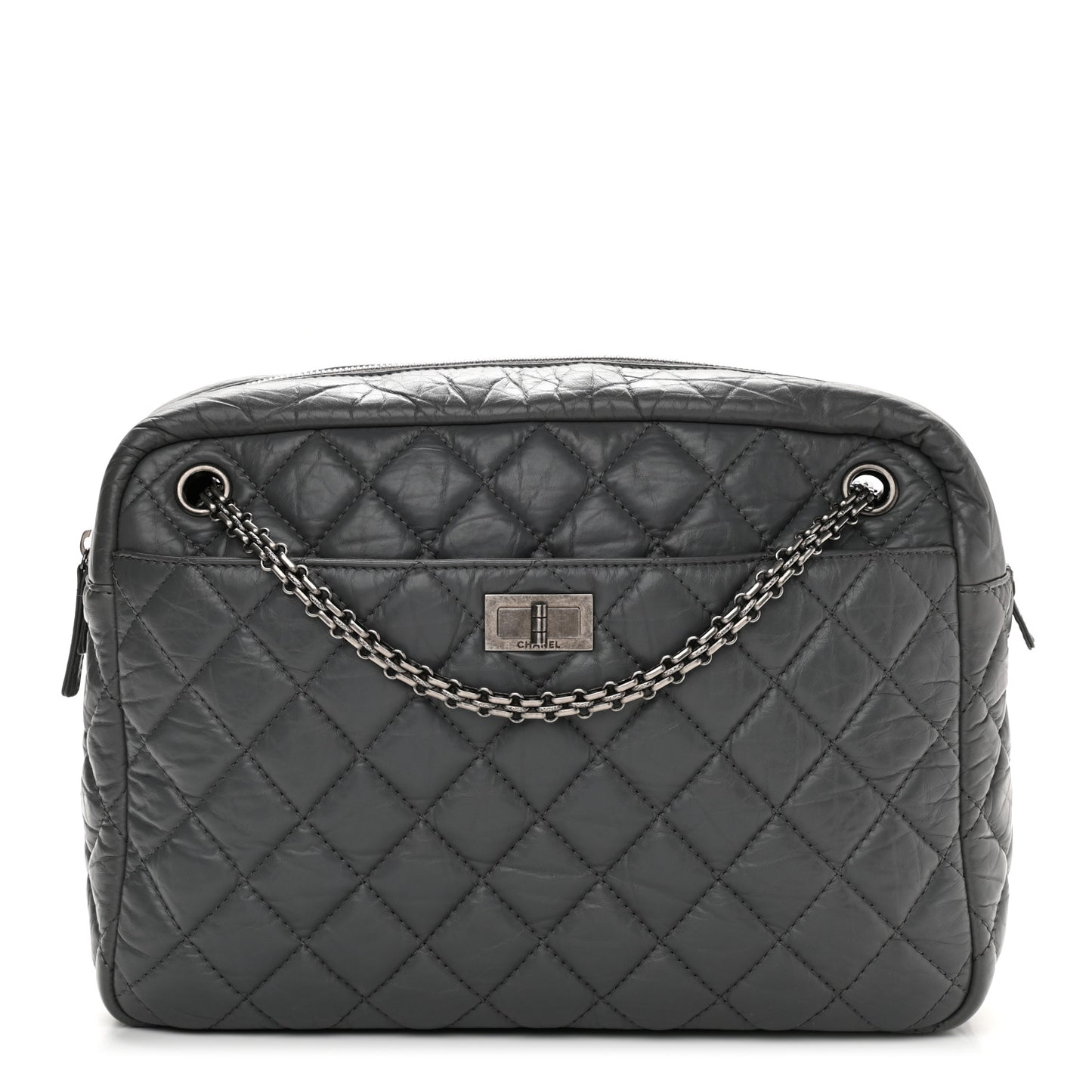 Aged Calfskin Quilted Large Reissue Camera Case Grey
