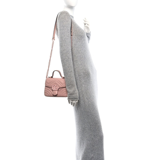 Calfskin Matelasse Monochrome GG Marmont Top Handle Shoulder Bag Perfect Pink