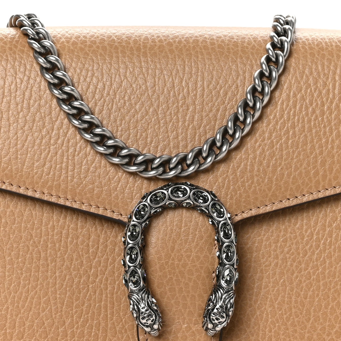 Dollar Calfskin Crystal Mini Dionysus Chain Wallet Natural Tan Black Diamond