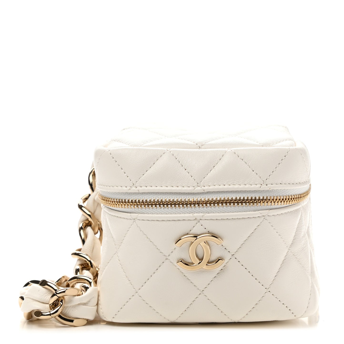 Lambskin Quilted Clutch With Handle White