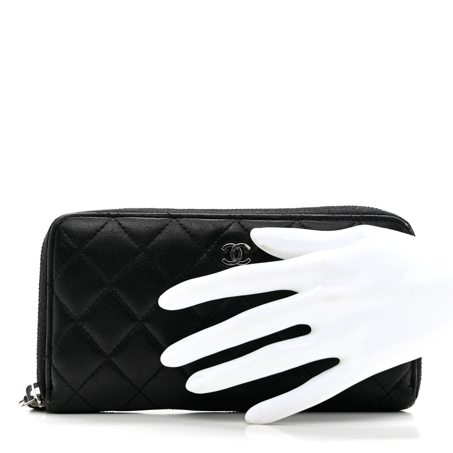Lambskin Quilted Large Gusset Zip Around Wallet Black