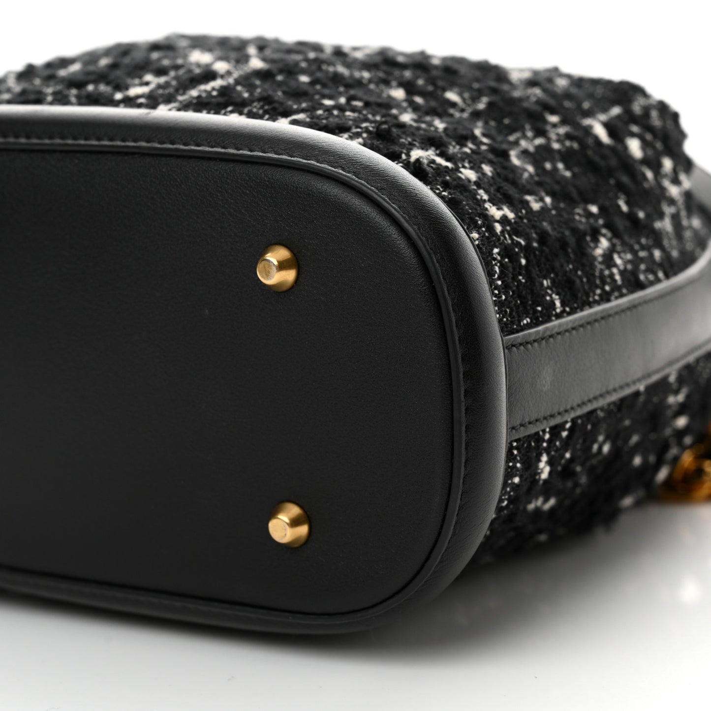 Calfskin Tweed Cannage Medium C'est Chain Bucket Bag Black White