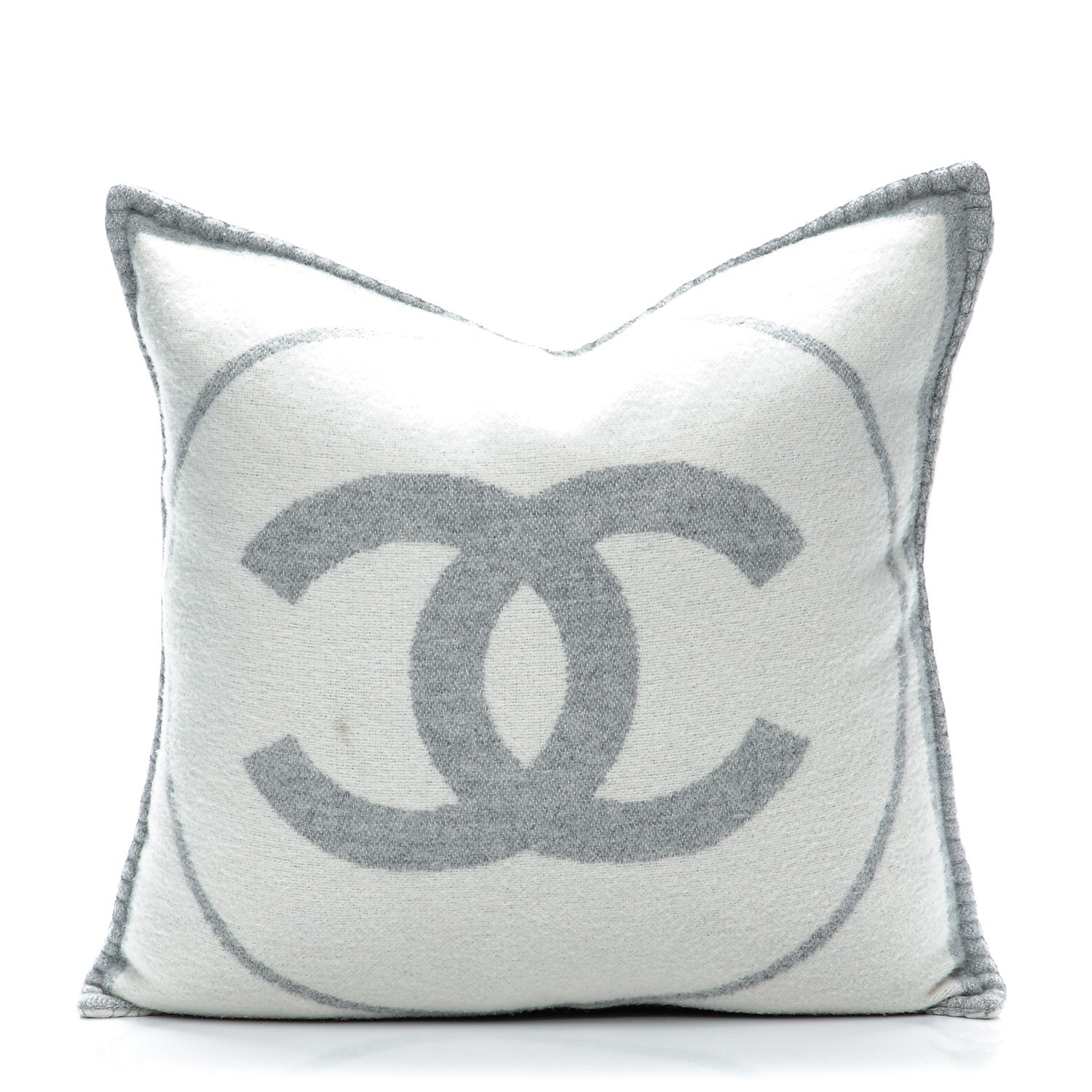 Chanel Merino Wool Cashmere CC Pillow Grey Off White 198544