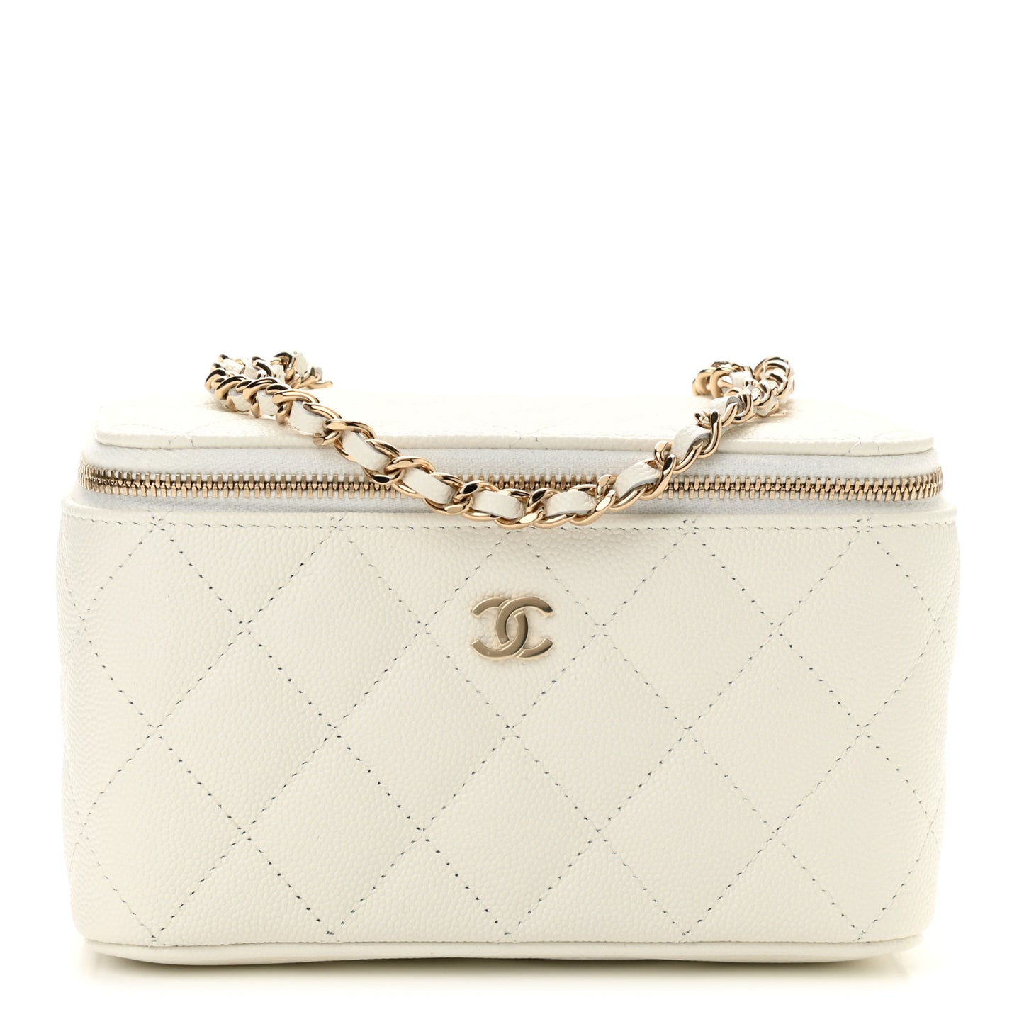 Caviar Quilted Small Vanity Case With Chain White