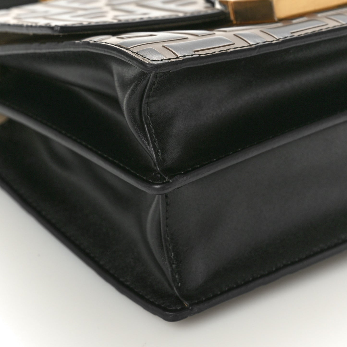Vitello Liberty Bi-Color FF 1974 Embossed Small Kan U Shoulder Bag Maya Black