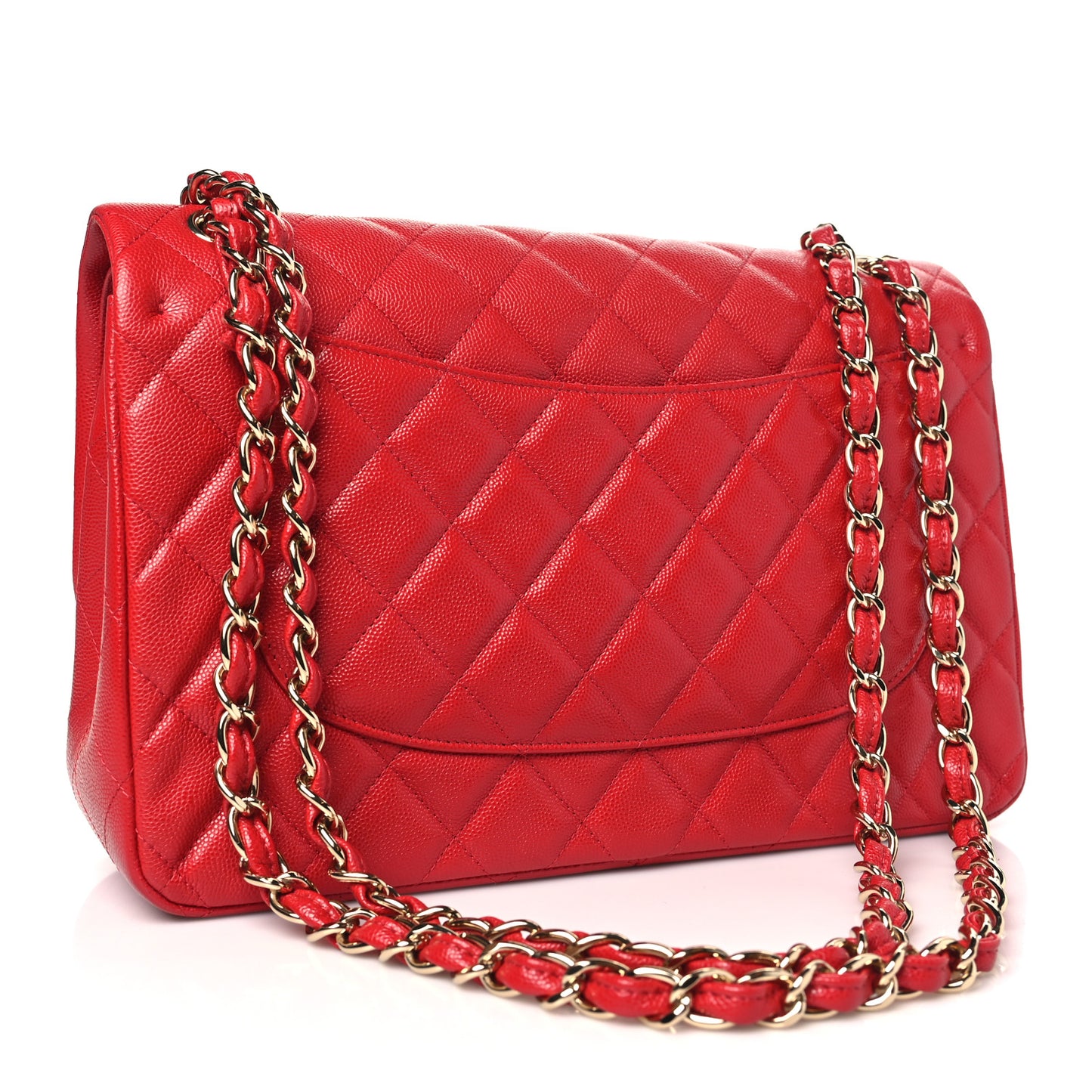 Caviar Quilted Jumbo Double Flap Red