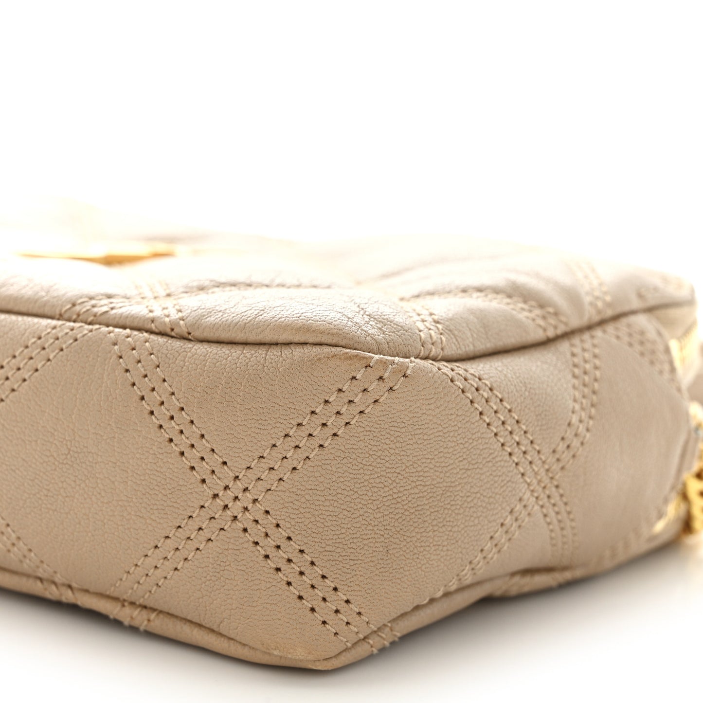 Grained Lambskin Quilted Mini Becky Double Zip Bag Natural Tan