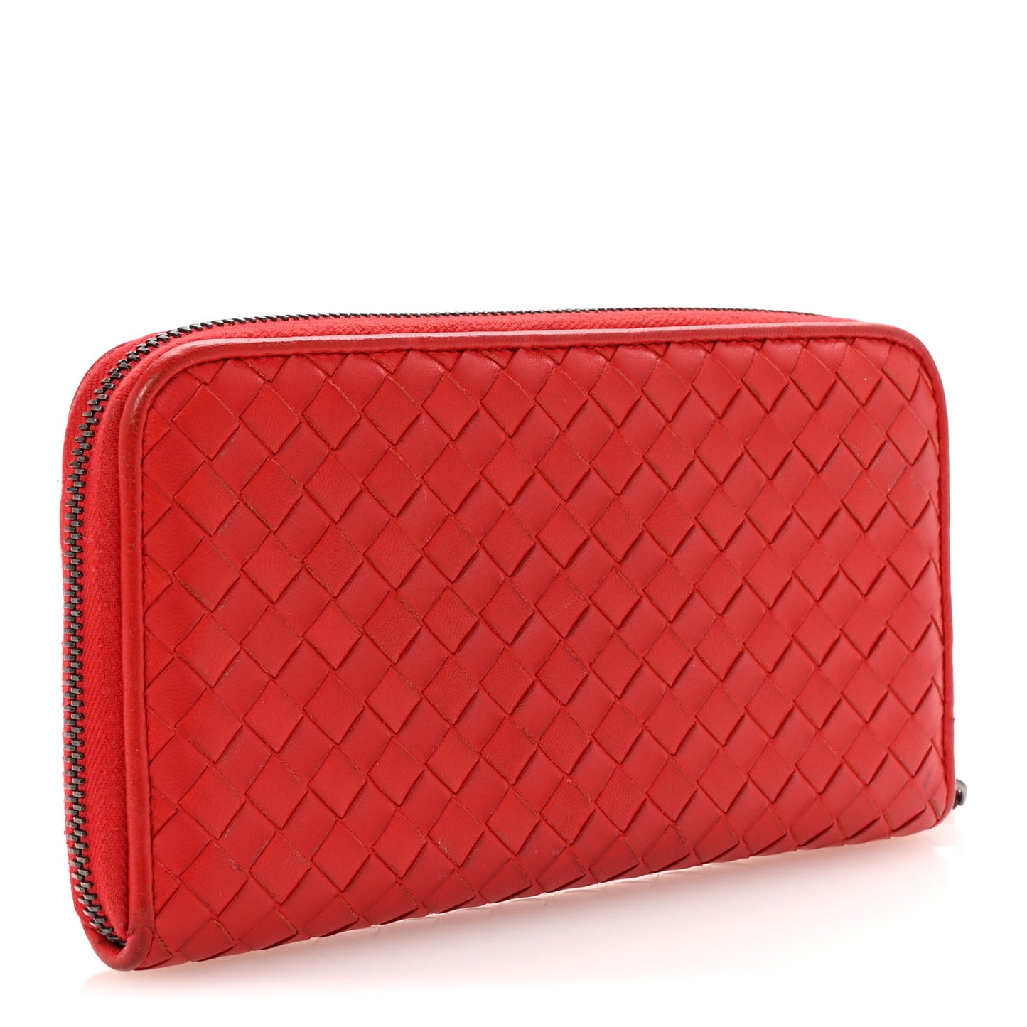 Nappa Intrecciato Zip Around Wallet Red
