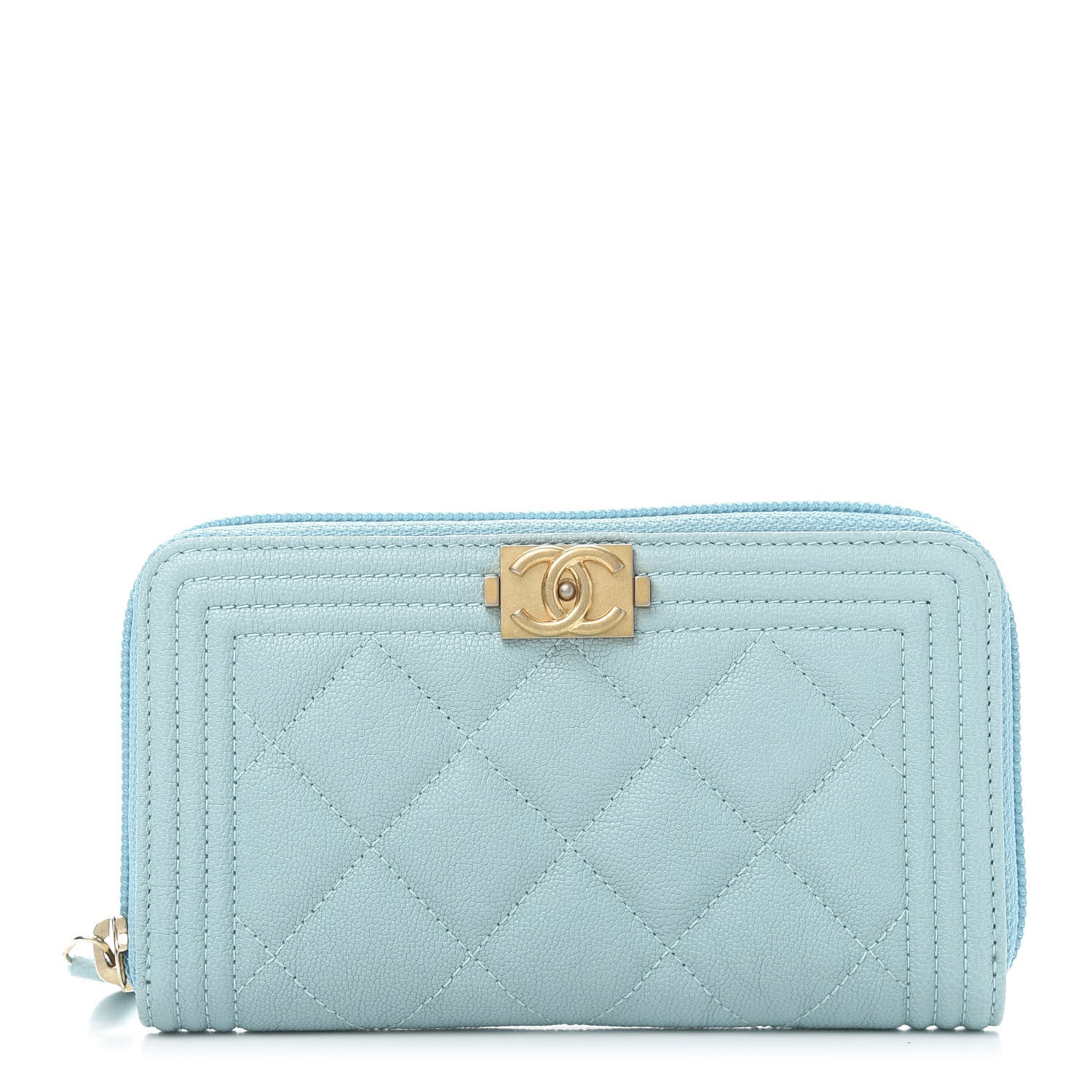 Chanel Caviar Quilted Small Boy Zip Around Wallet Light Blue 1 of 11