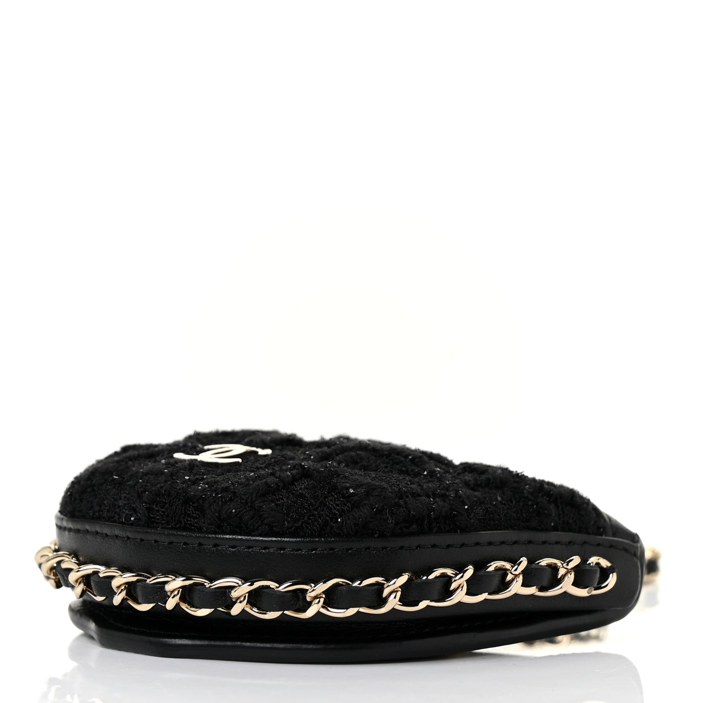 Tweed Quilted Tray Coin Purse With Chain Black