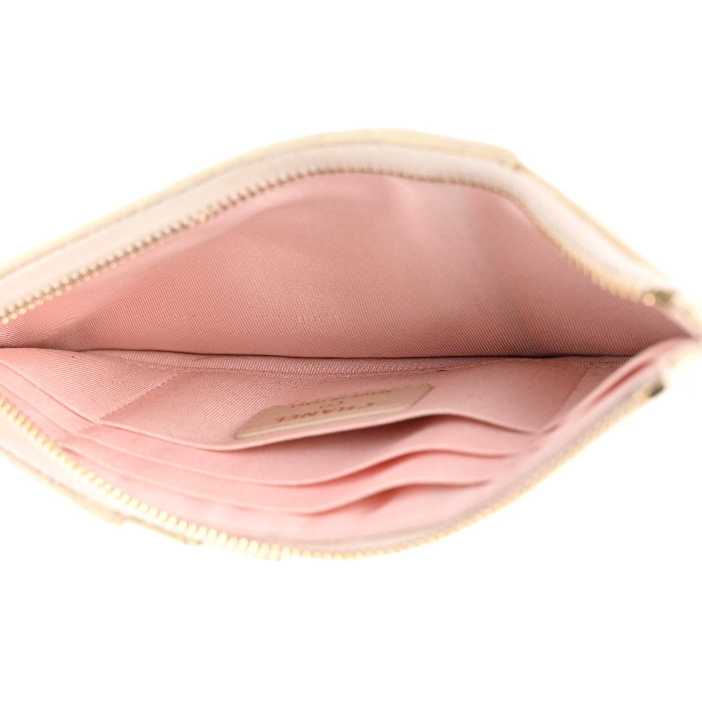Iridescent Lambskin Quilted Classic Flat Wallet Pouch Ivory