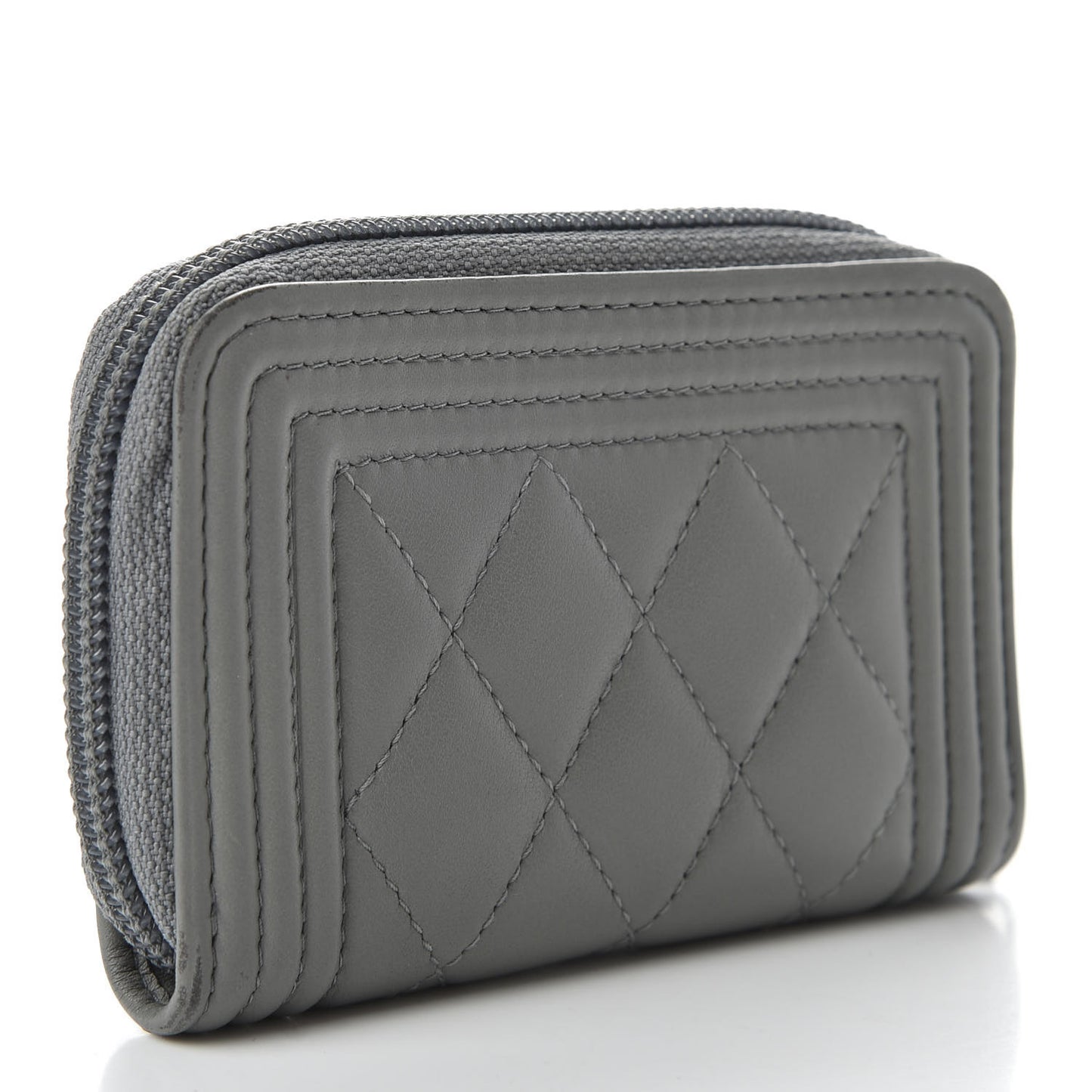 Lambskin Quilted Boy Zip Around Coin Purse Wallet Grey