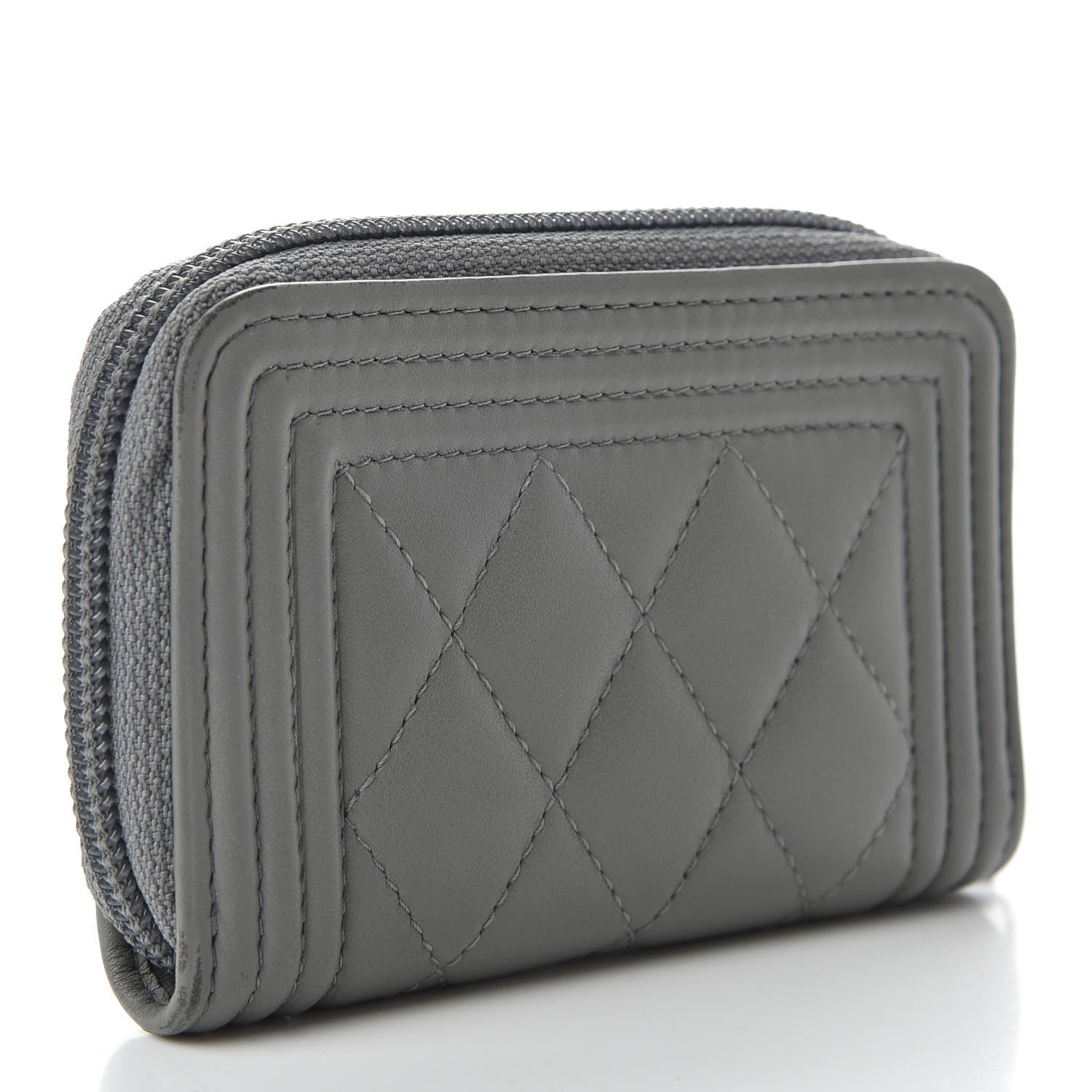 Chanel Lambskin Quilted Boy Zip Around Coin Purse Wallet Grey 3 of 8