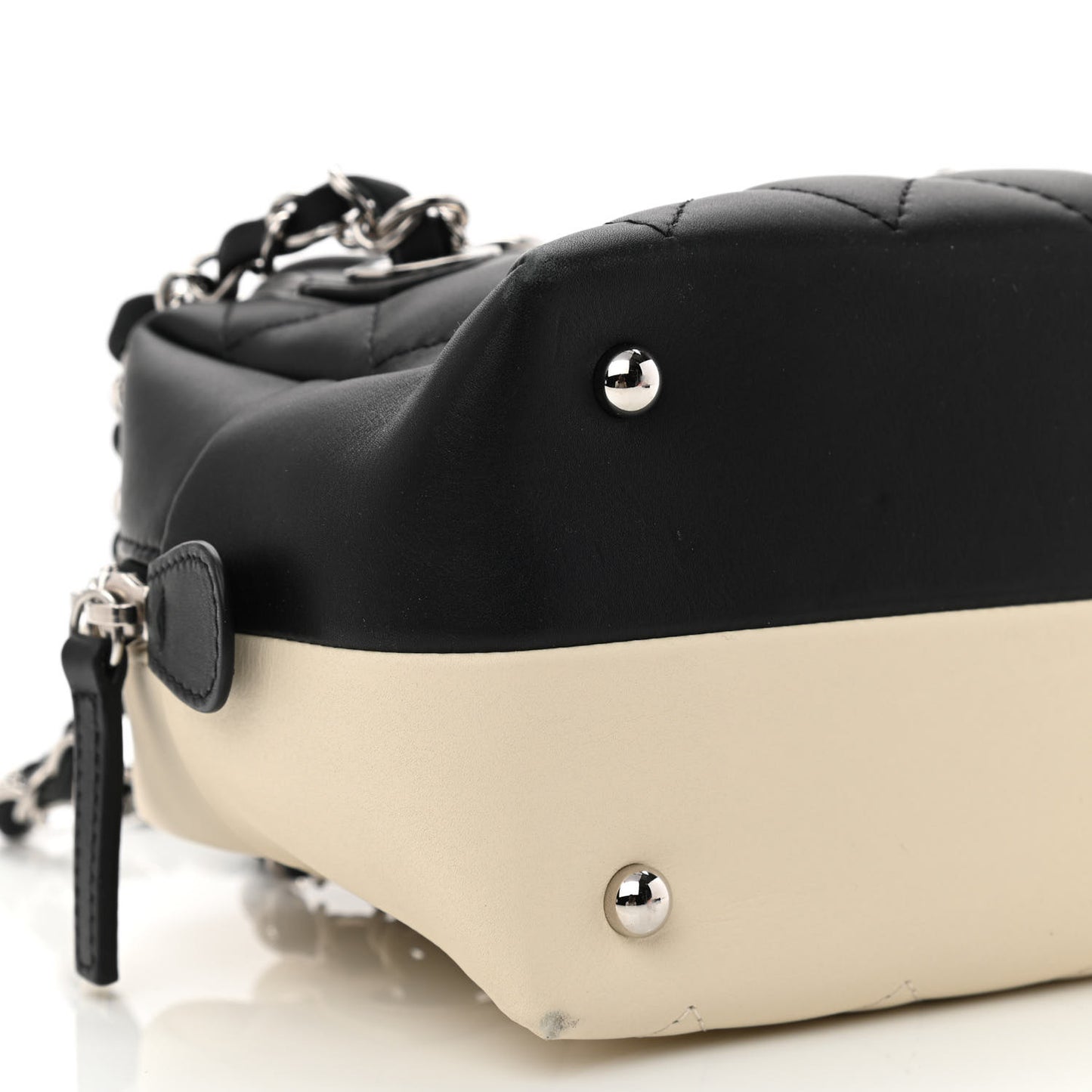Calfskin Quilted Feather Weight Bowling Bag Black Ivory