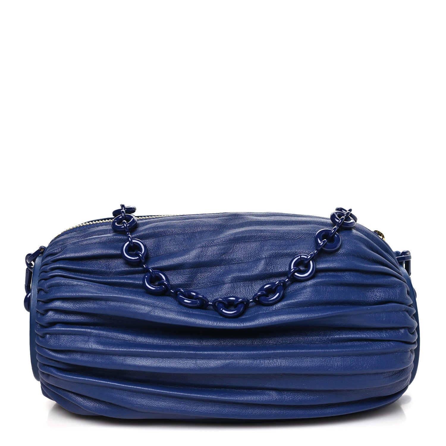 Loewe Lambskin Pleated Bracelet Pouch Chain Shoulder Bag Blue