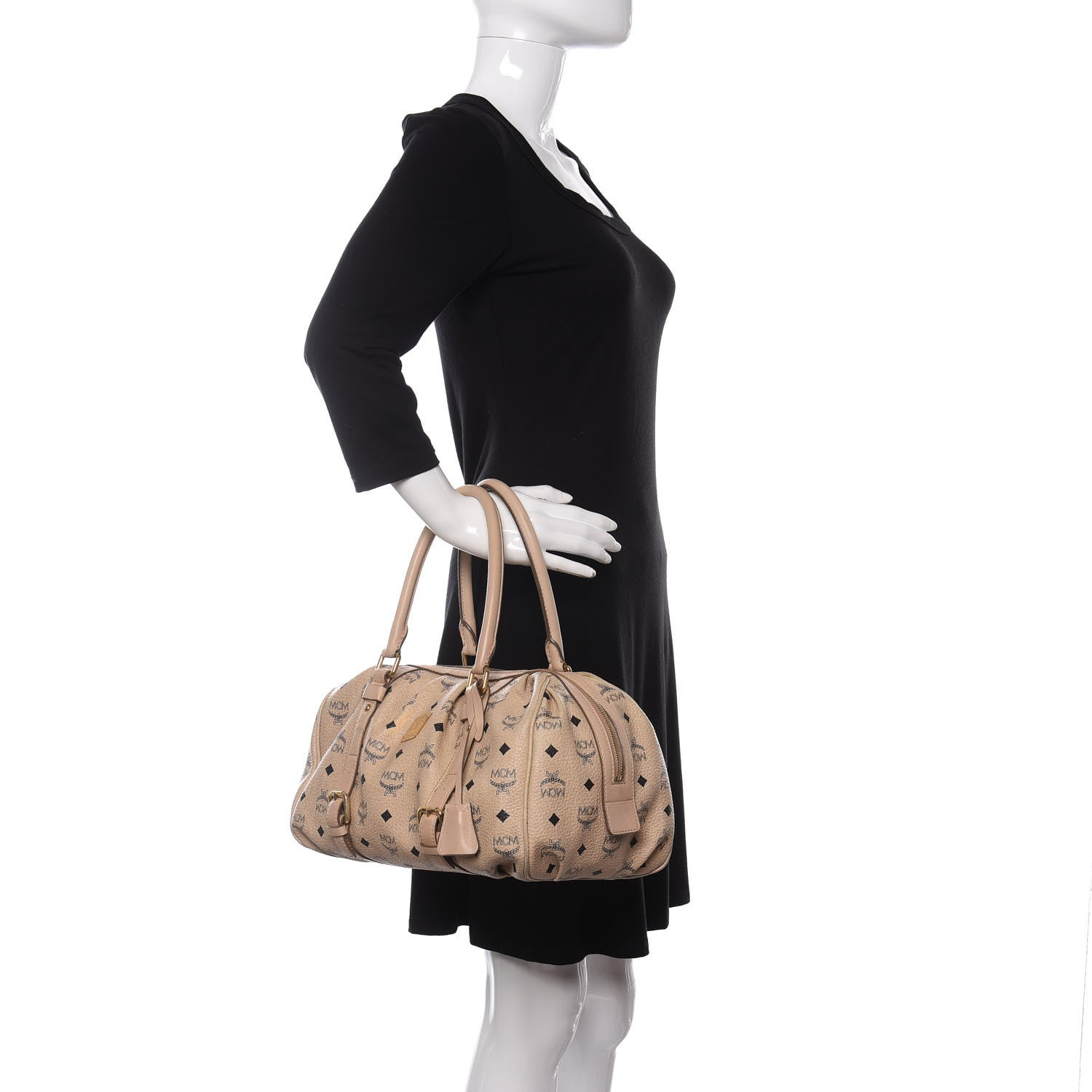 MCM Visetos Vintage Boston Satchel Beige 2 of 11