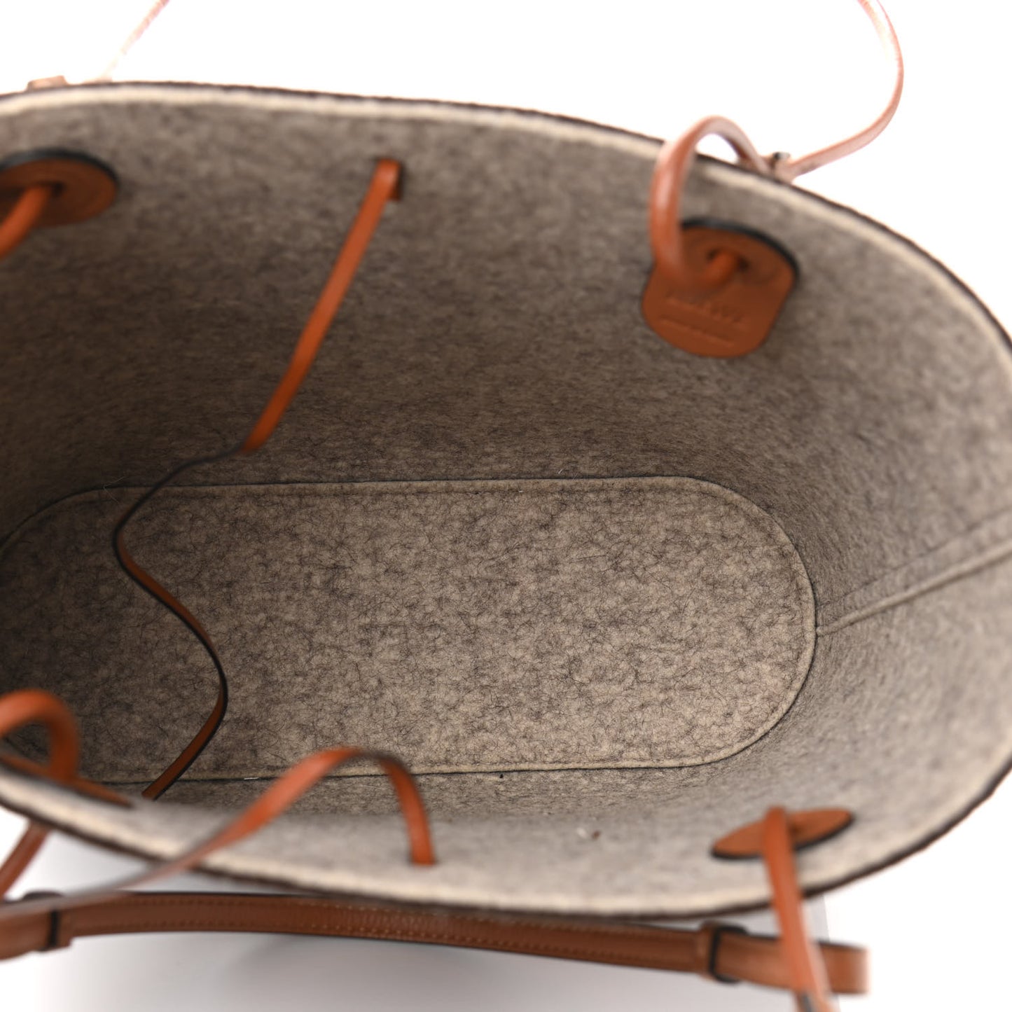 Felt Calfskin Small Anagram Square Basket Tote Brown Tan