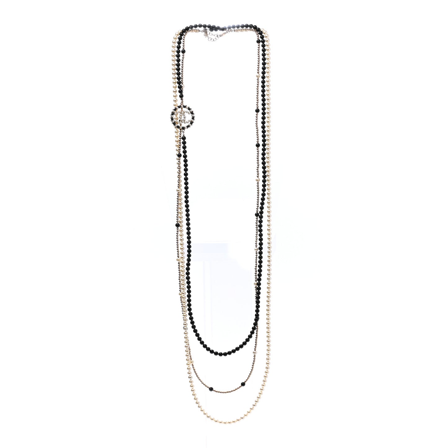 Pearl Resin Beaded CC Long Necklace Black Gold